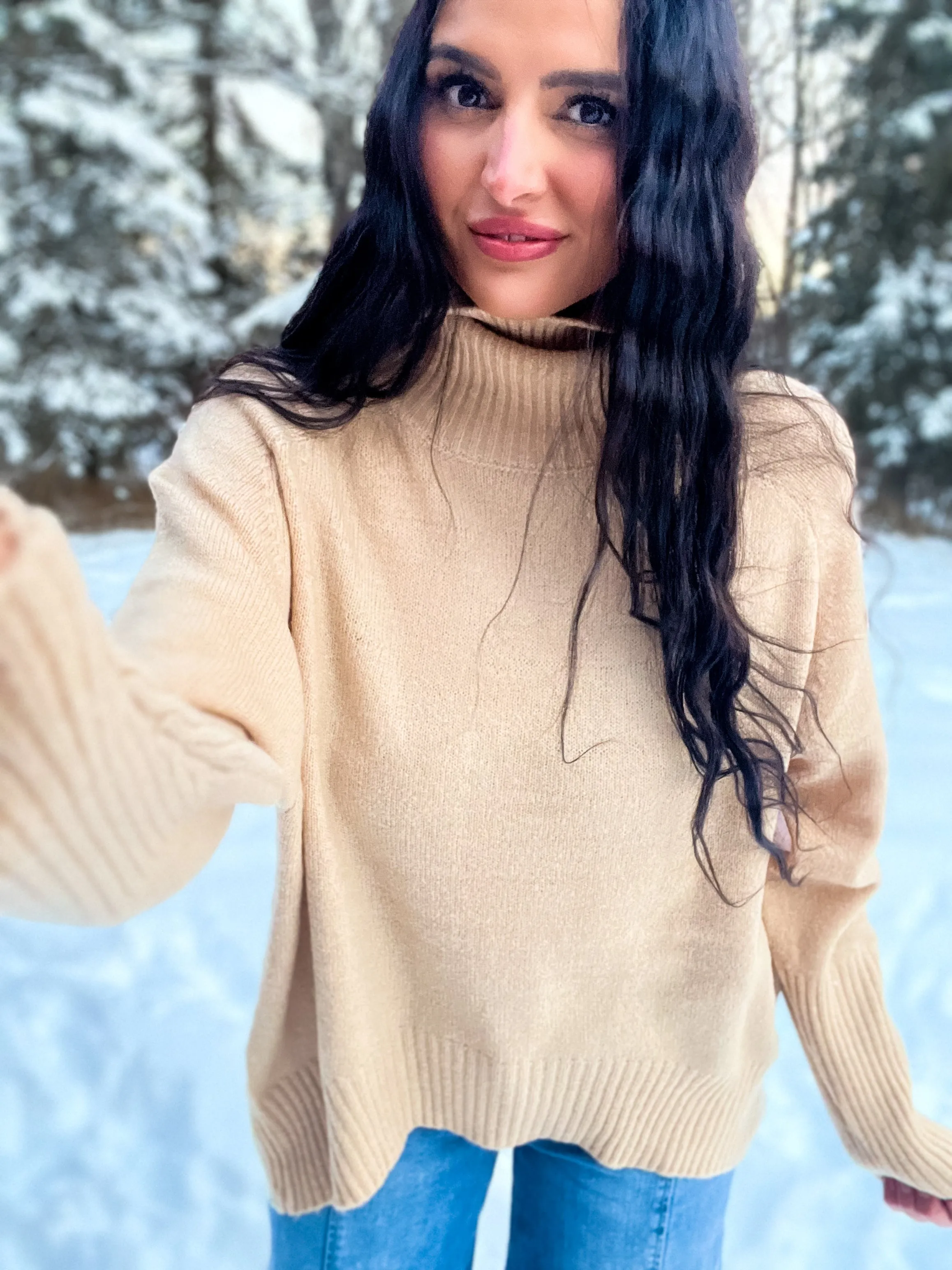 A Classic Turtleneck LS Sweater- Taupe