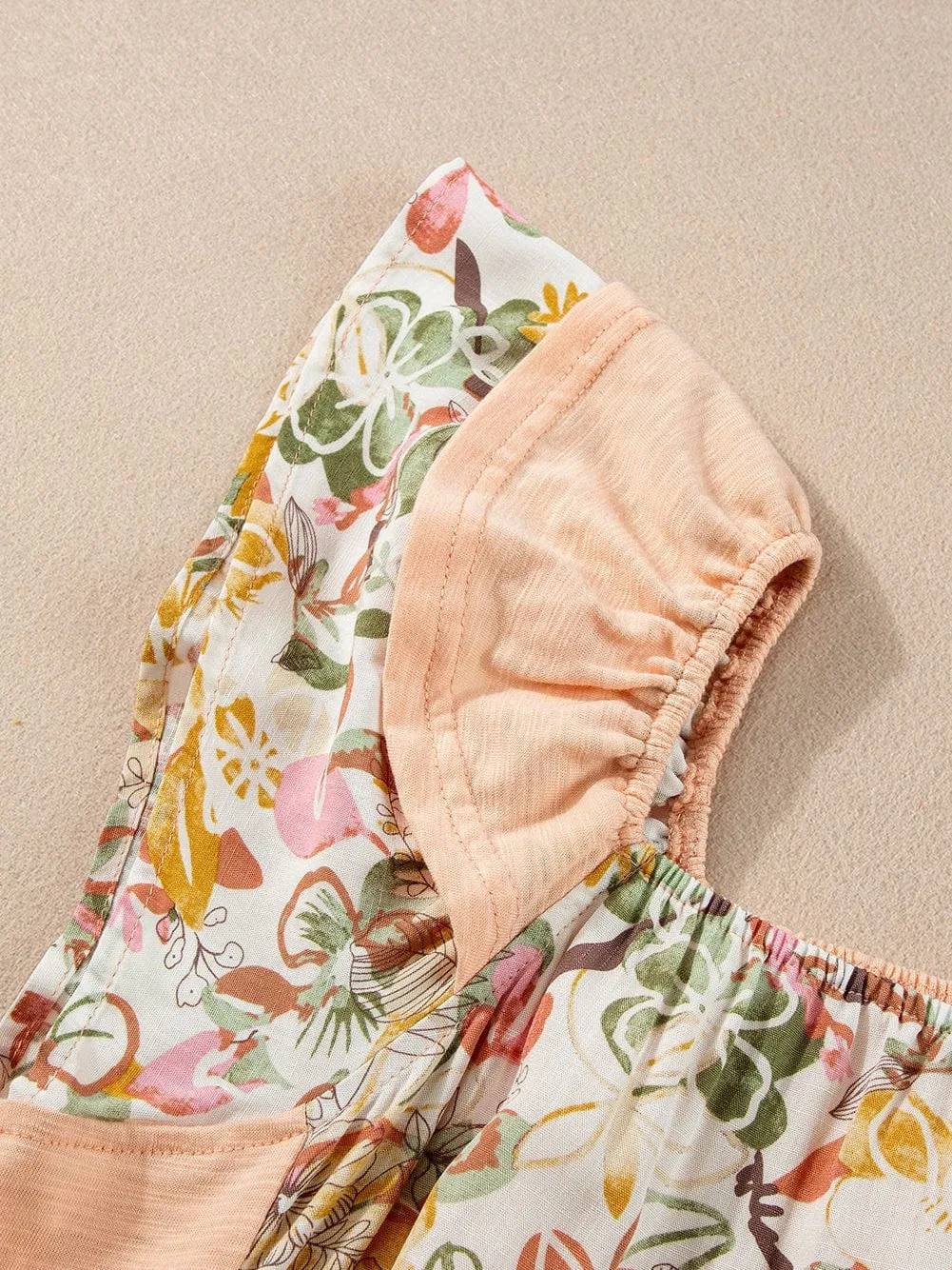 Apricot Pink Floral Ruffle Sleeve Square Neck Blouse - Southern Belle Style