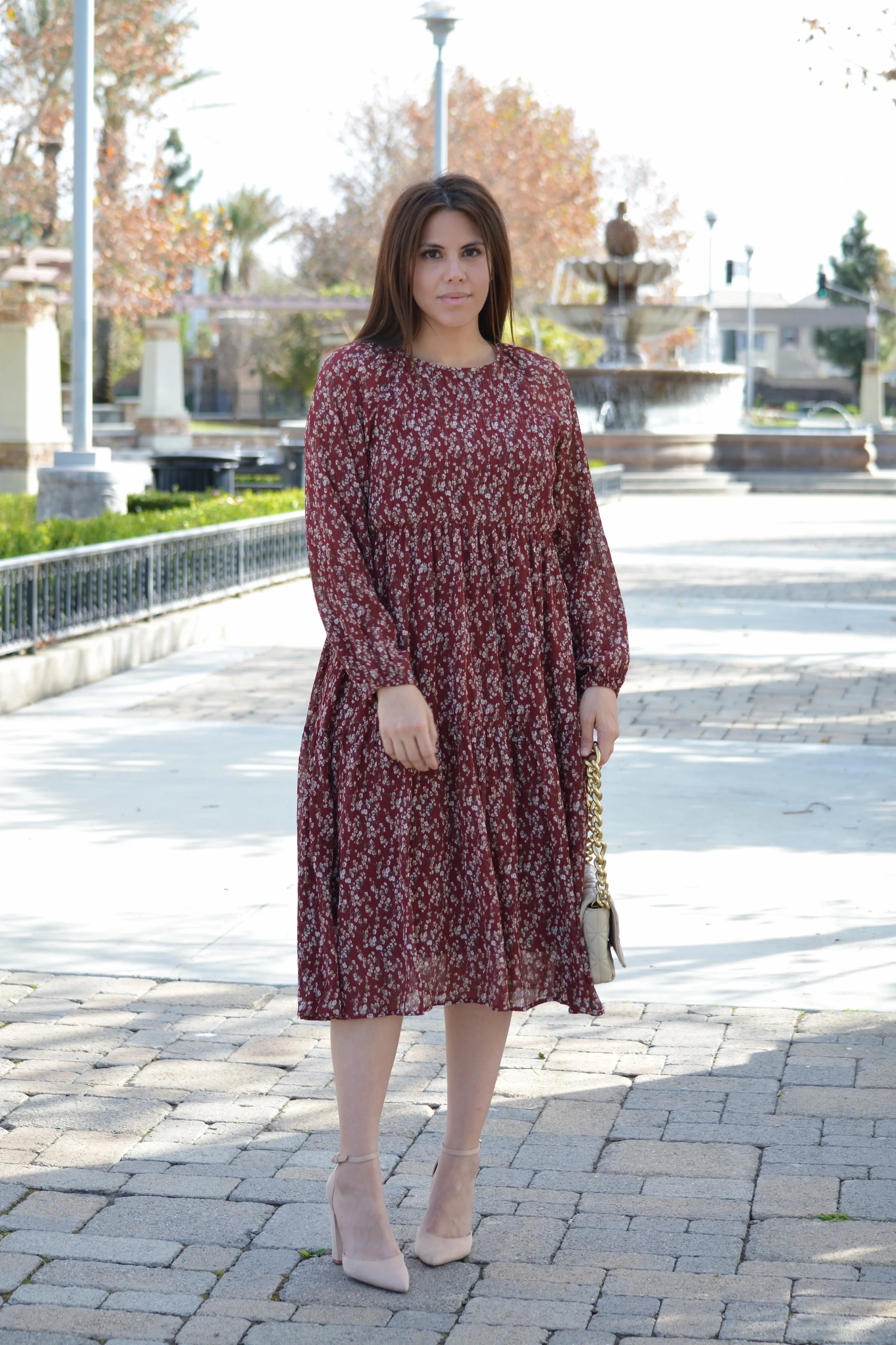 Asher Burgundy Floral Textured Dress