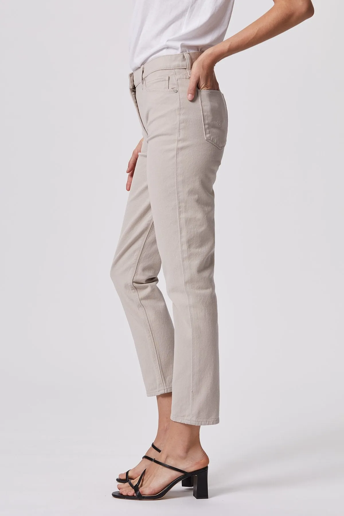 Barbara High Rise Crop Straight Jean - Ivory