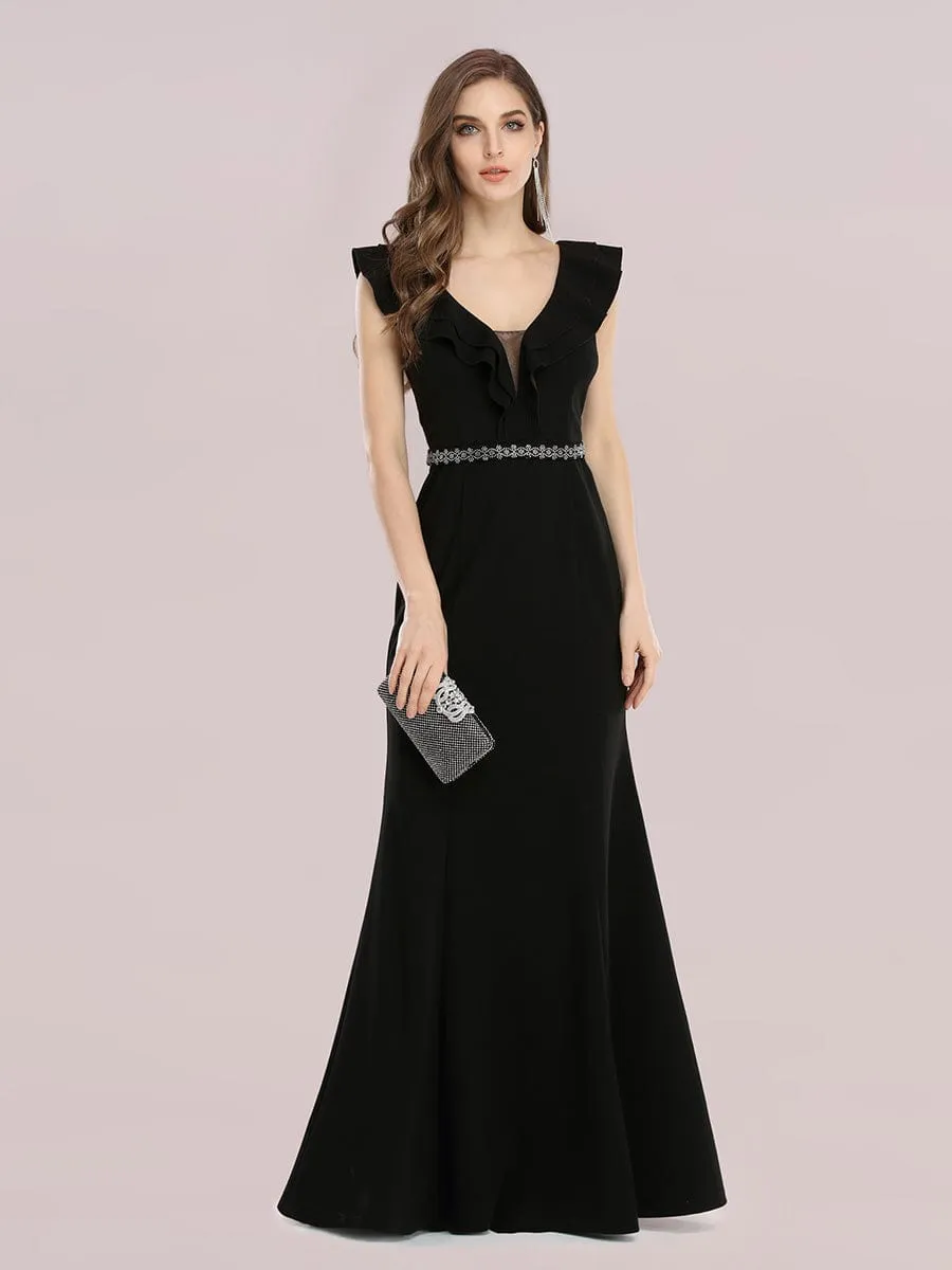 Black Dress with V Neck and Buttons