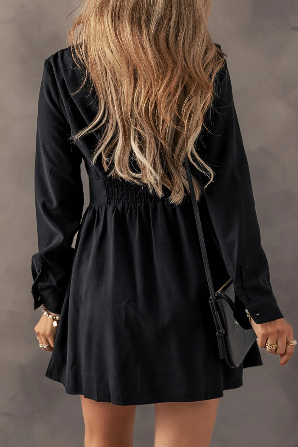 Black Dress with V Neck and Buttons