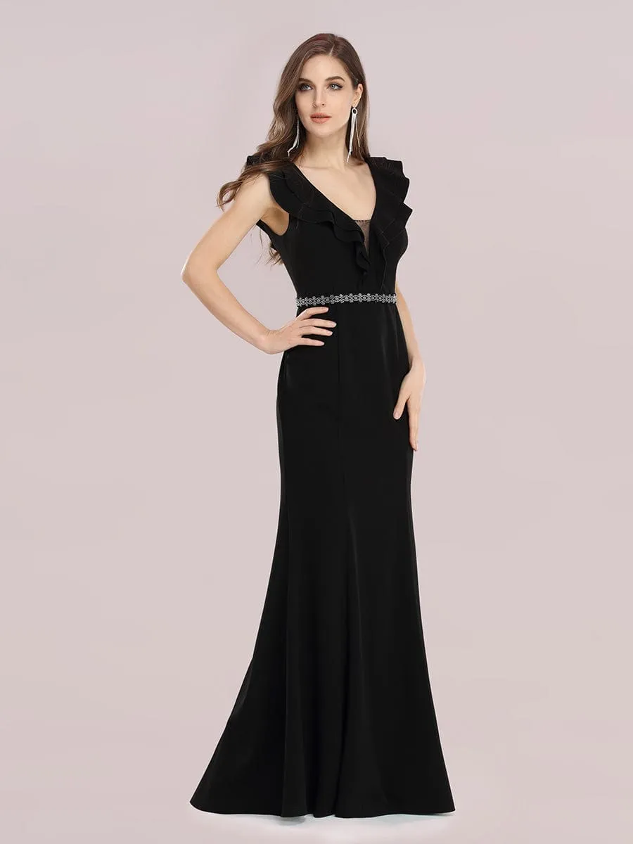 Black Dress with V Neck and Buttons