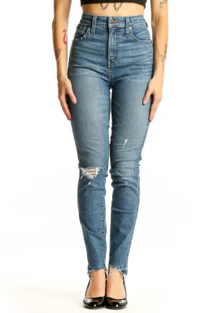 Blue Distressed High-Rise Skinny Jeans