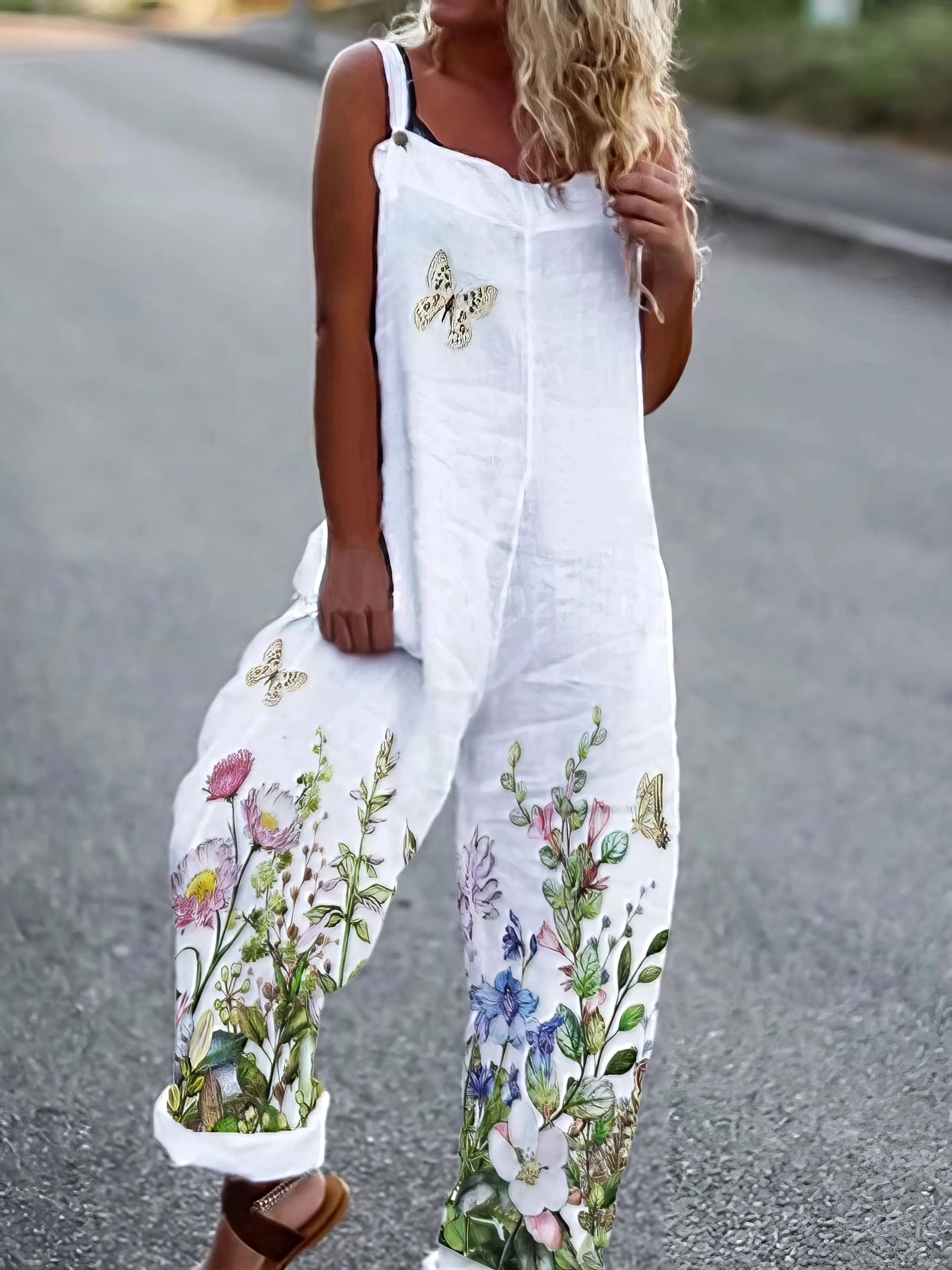 Bohemian Style Sleeveless Jumpsuit with Wide Legs