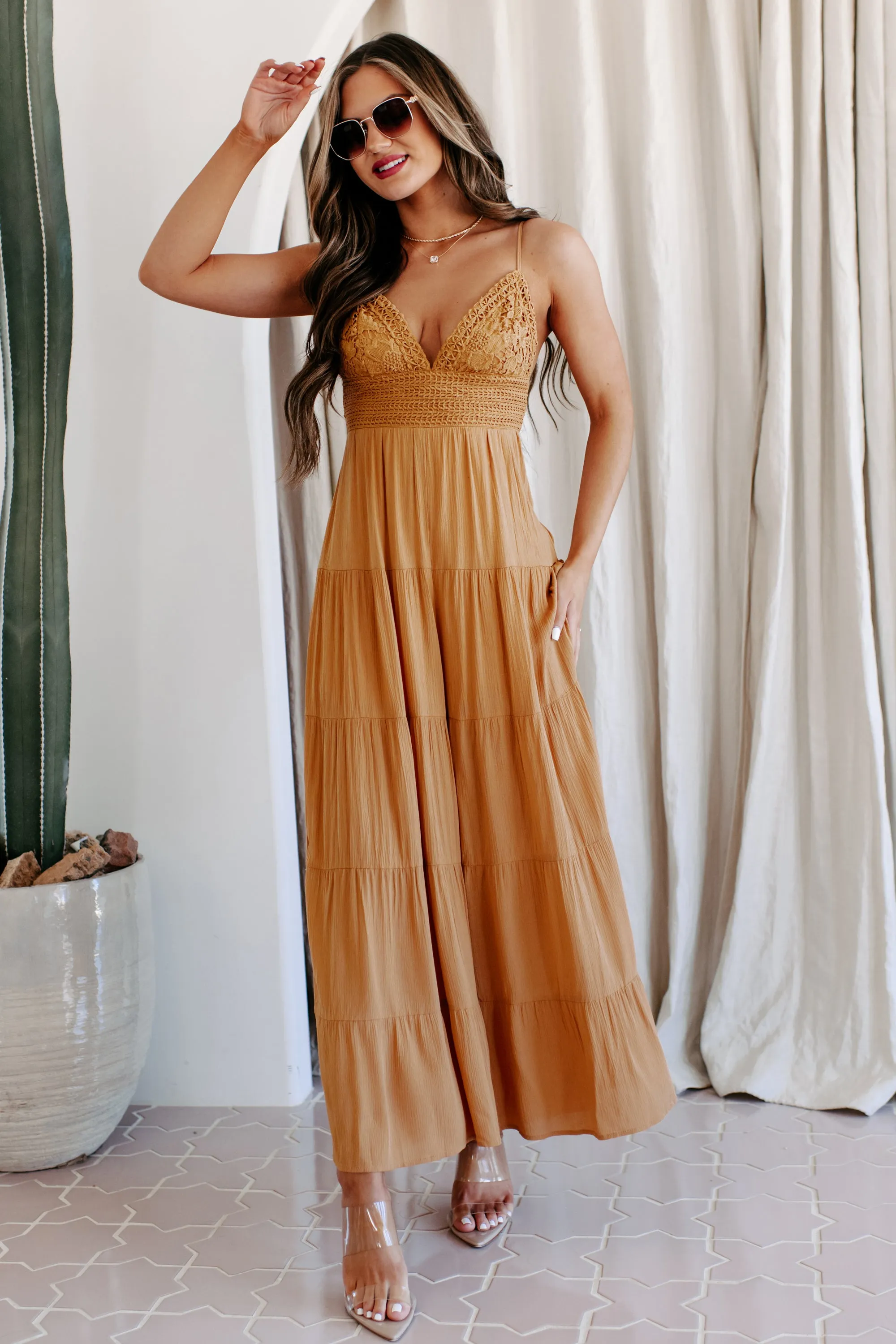 Boho Soul Crochet Lace Wide Leg Jumpsuit (Ginger)