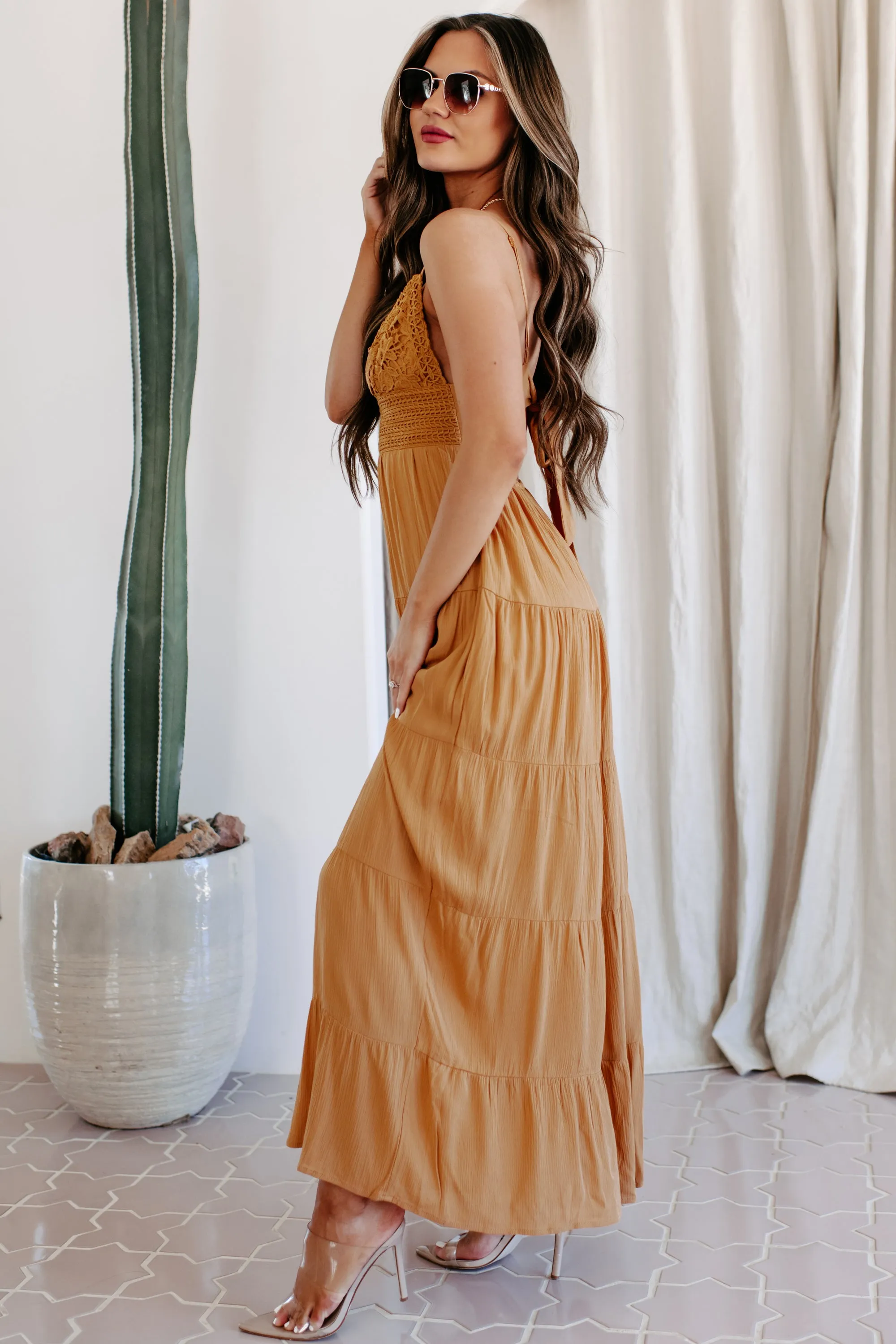 Boho Soul Crochet Lace Wide Leg Jumpsuit (Ginger)
