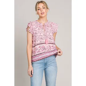 Cotton Bleu by Nu Lab Print Ruffle Sleeve Detail Blouse