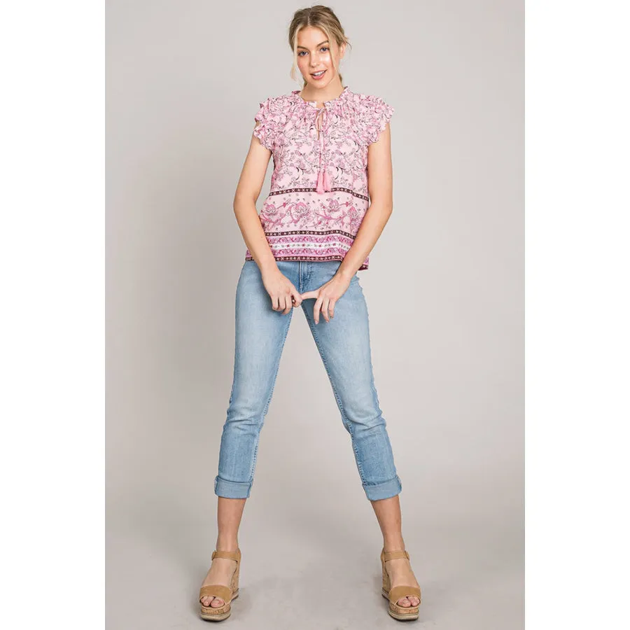 Cotton Bleu by Nu Lab Print Ruffle Sleeve Detail Blouse