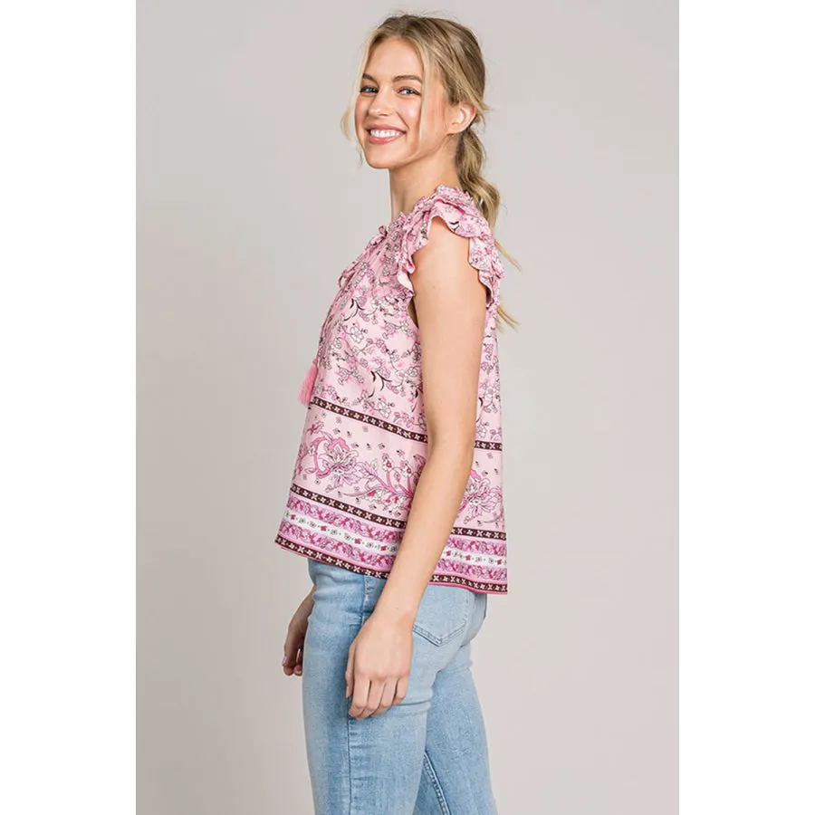 Cotton Bleu by Nu Lab Print Ruffle Sleeve Detail Blouse