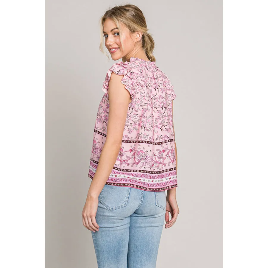 Cotton Bleu by Nu Lab Print Ruffle Sleeve Detail Blouse