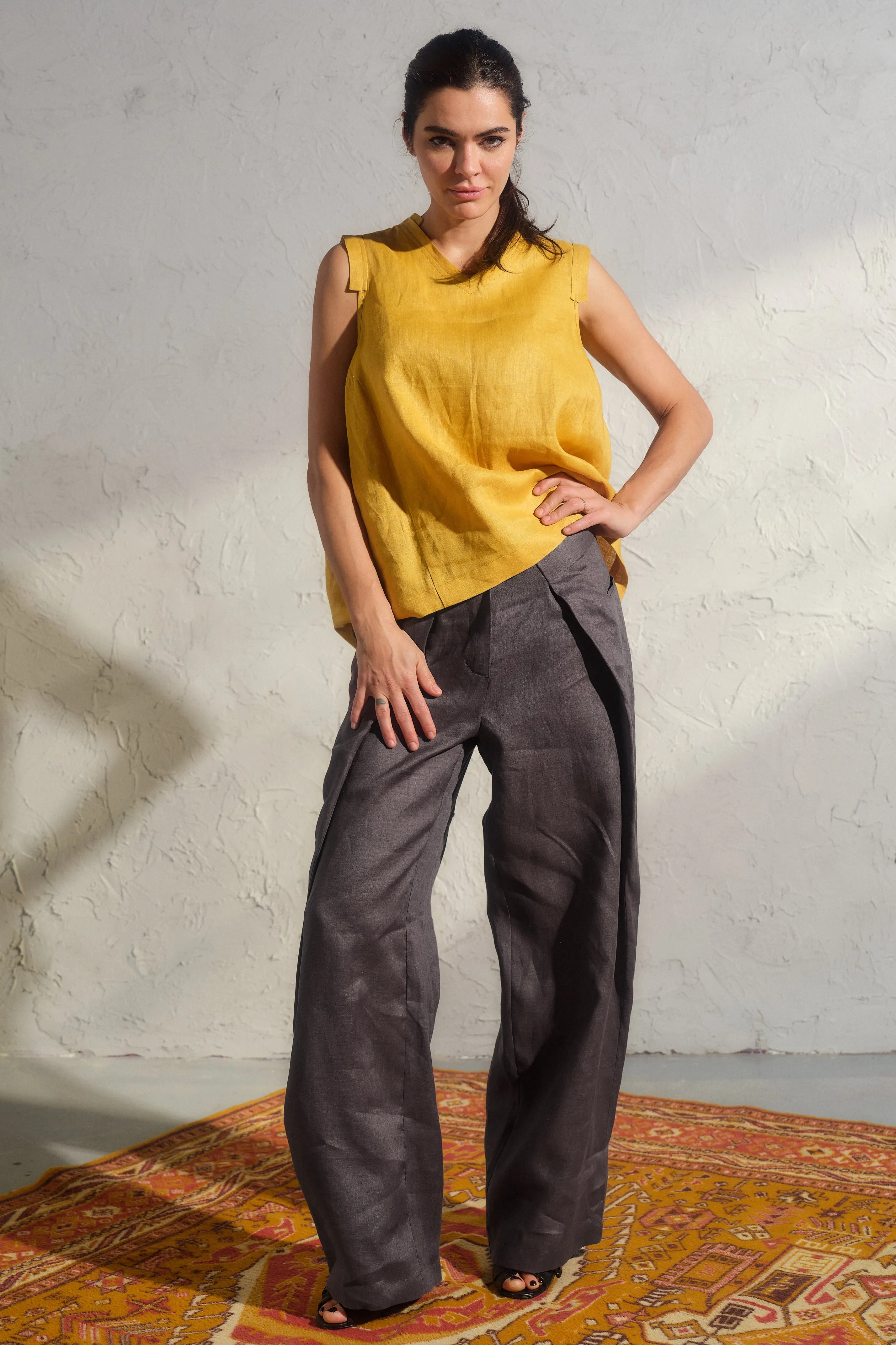 Dark Gray Wide Leg Linen Pants