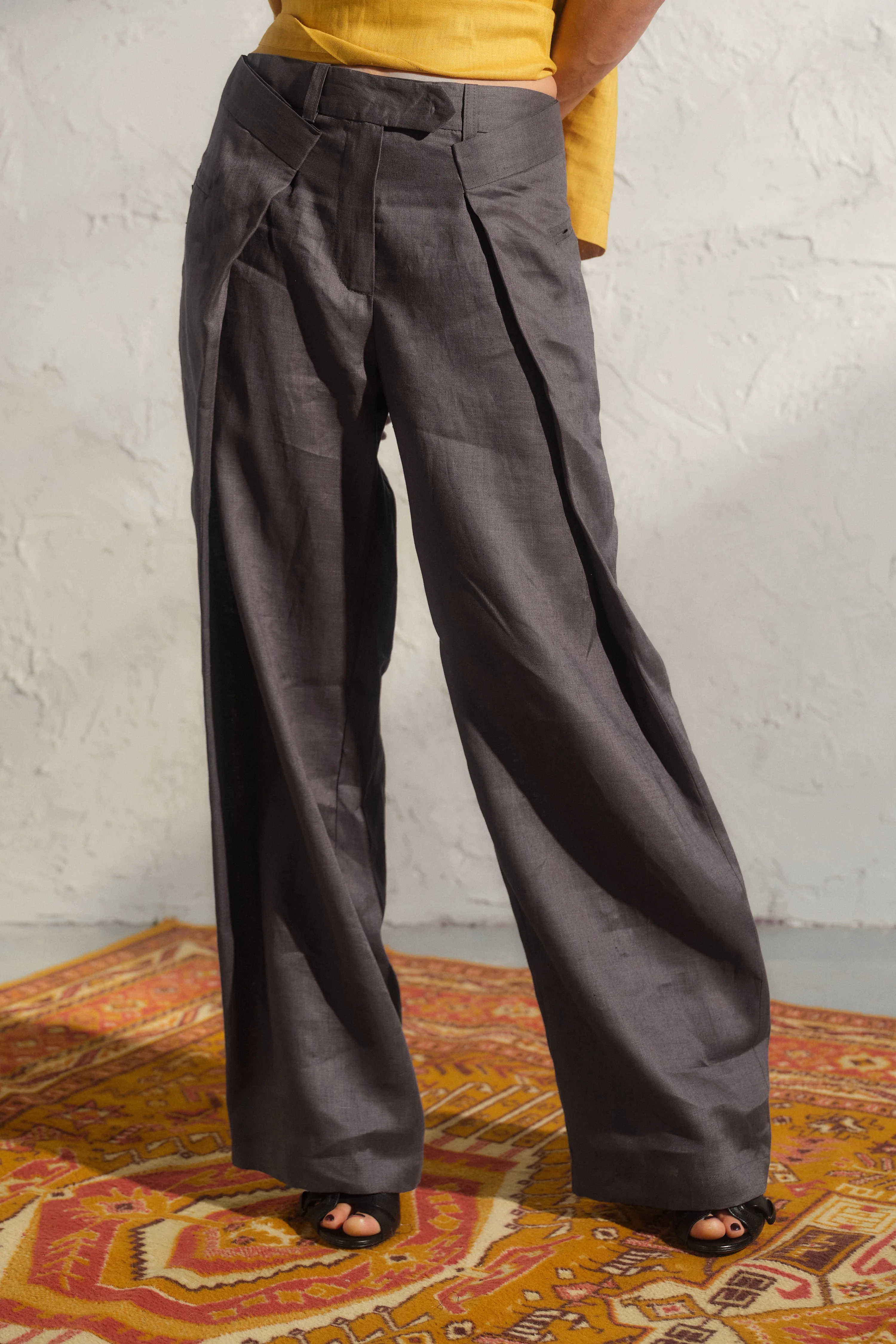 Dark Gray Wide Leg Linen Pants