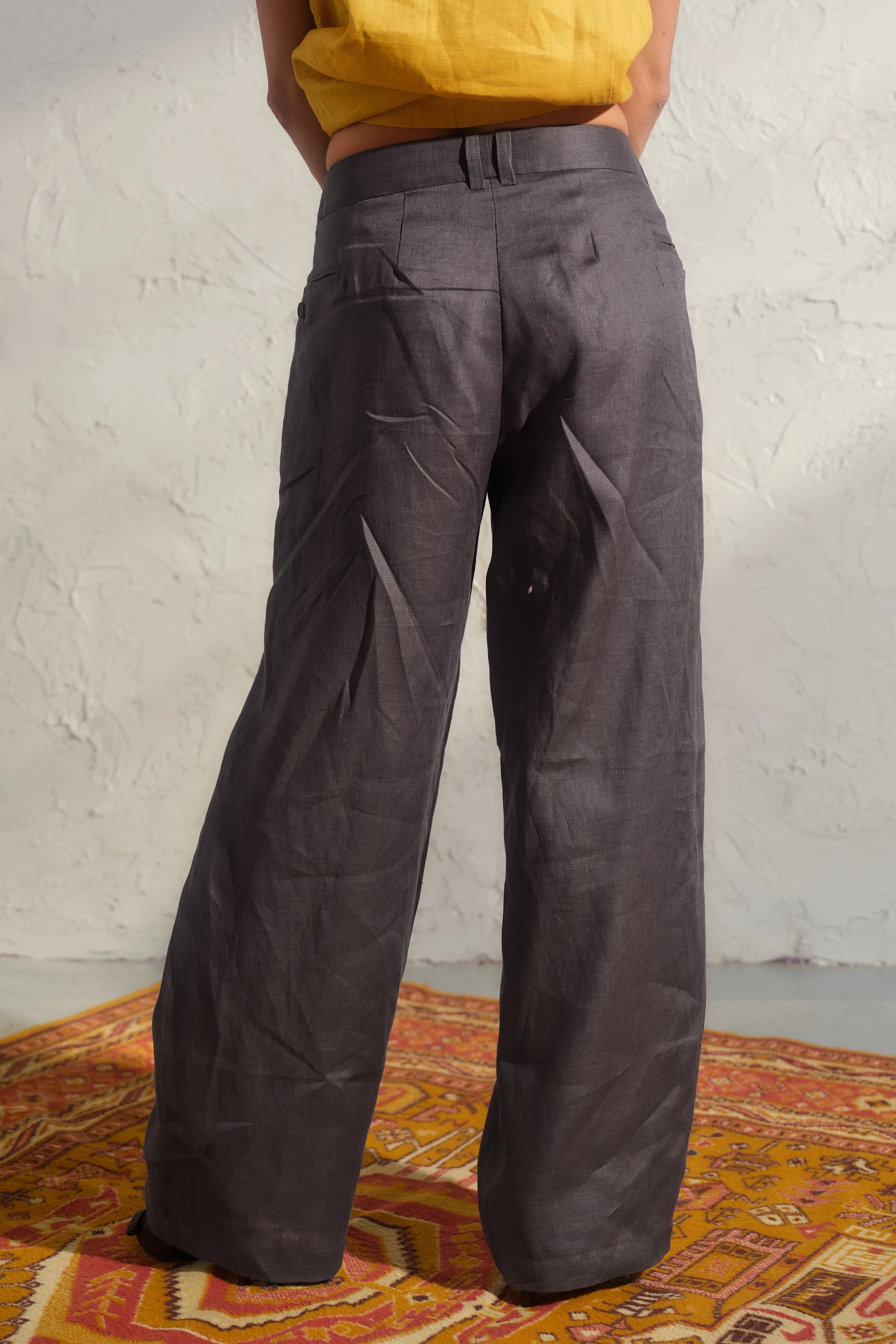 Dark Gray Wide Leg Linen Pants