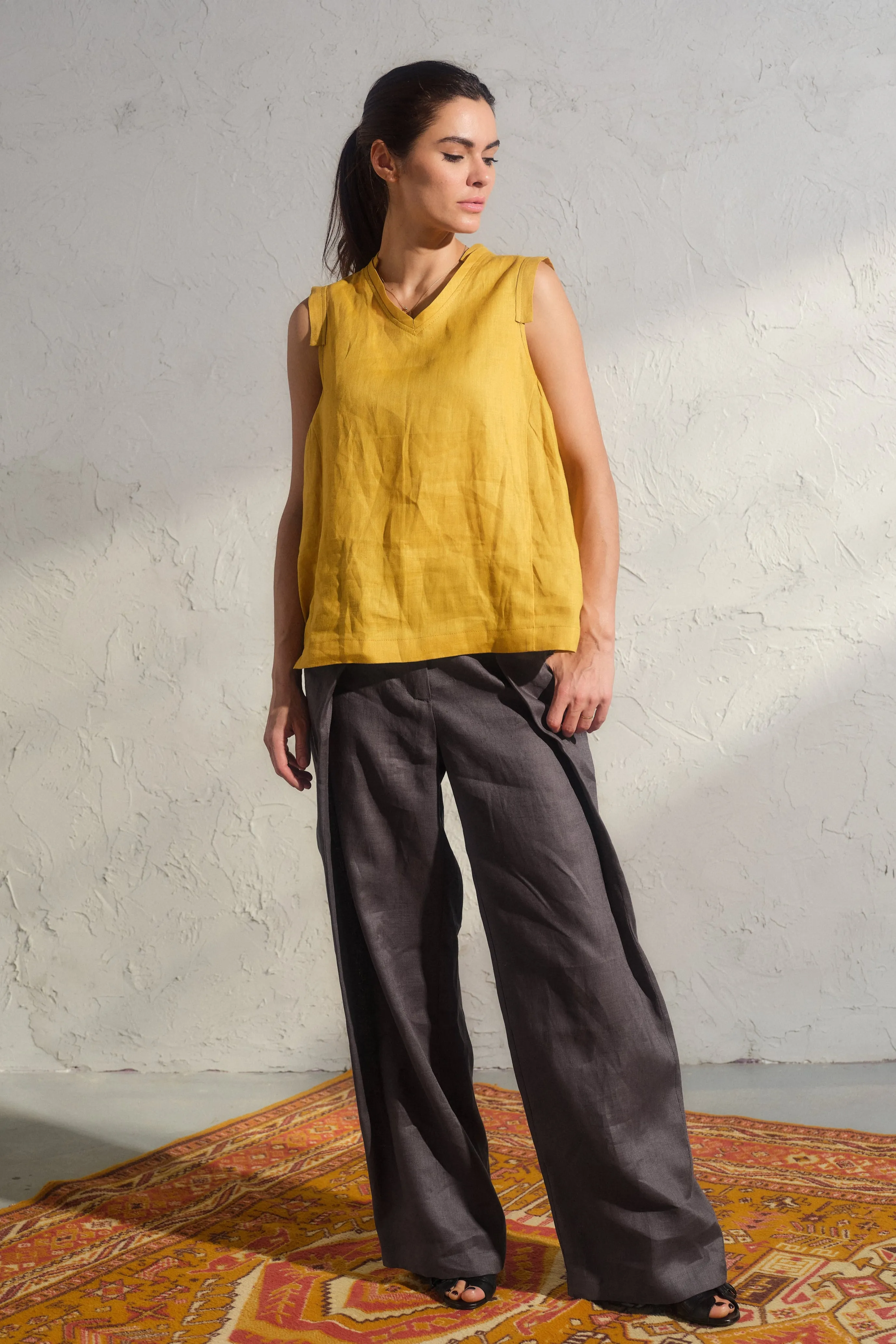 Dark Gray Wide Leg Linen Pants