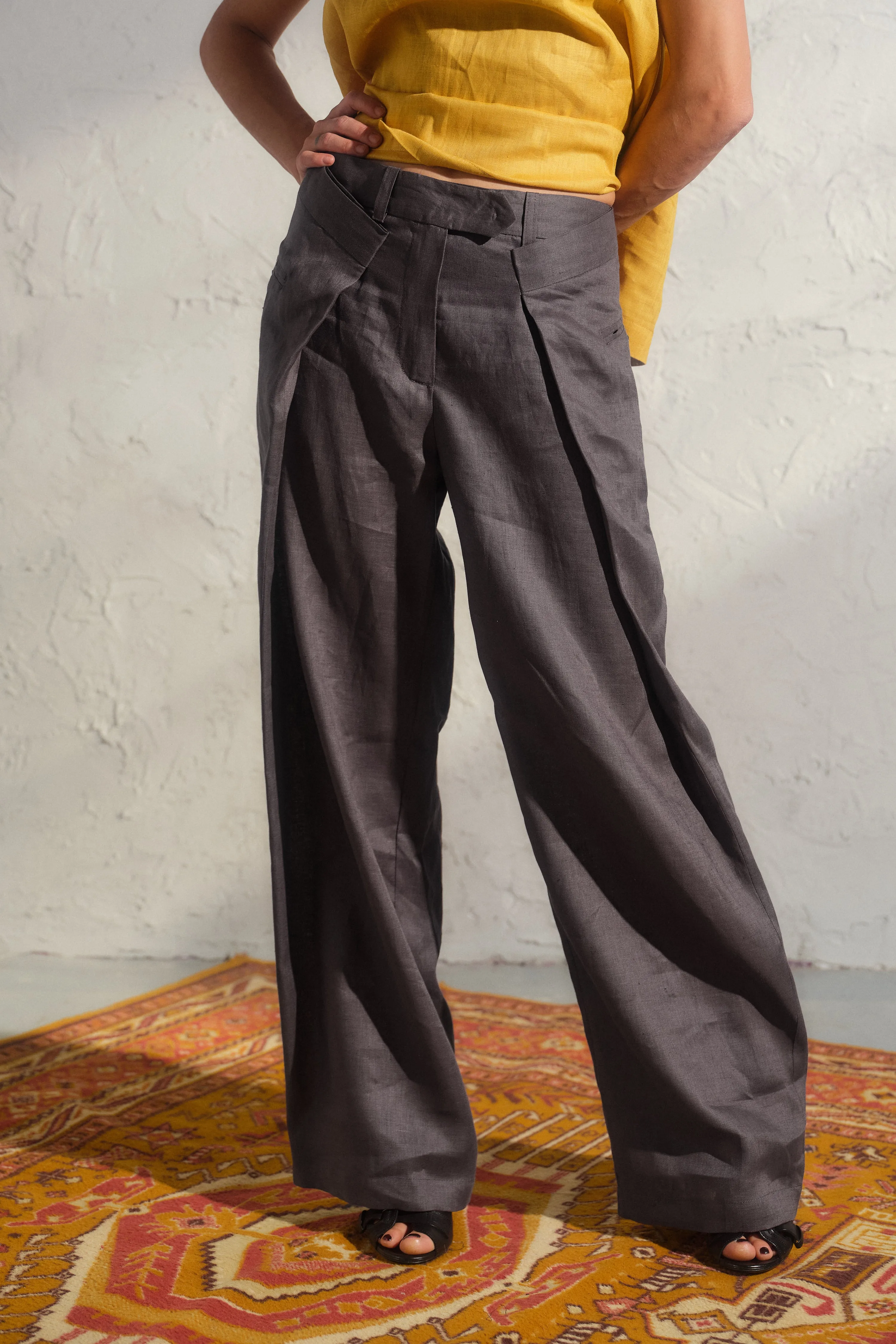 Dark Gray Wide Leg Linen Pants
