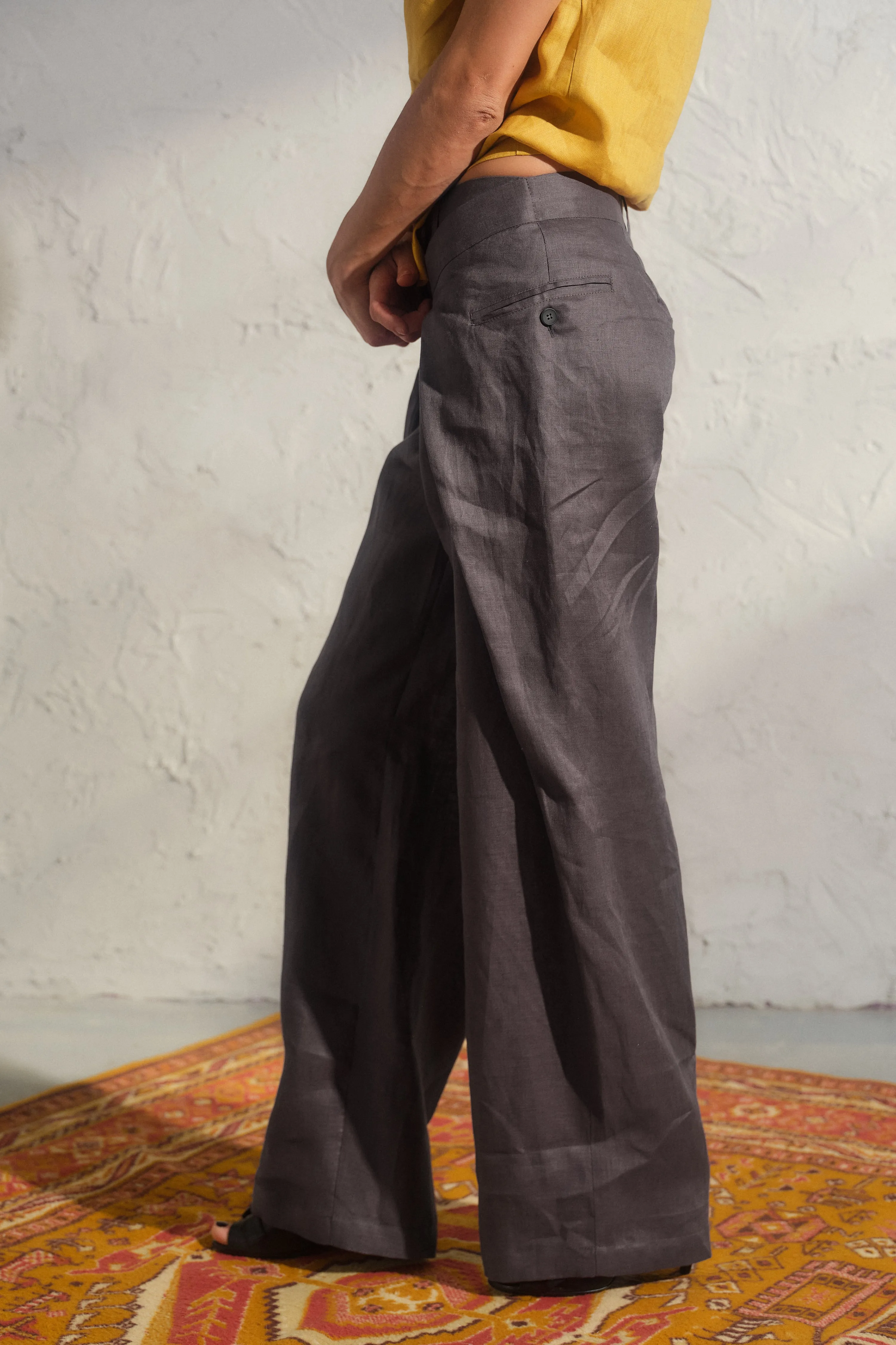 Dark Gray Wide Leg Linen Pants