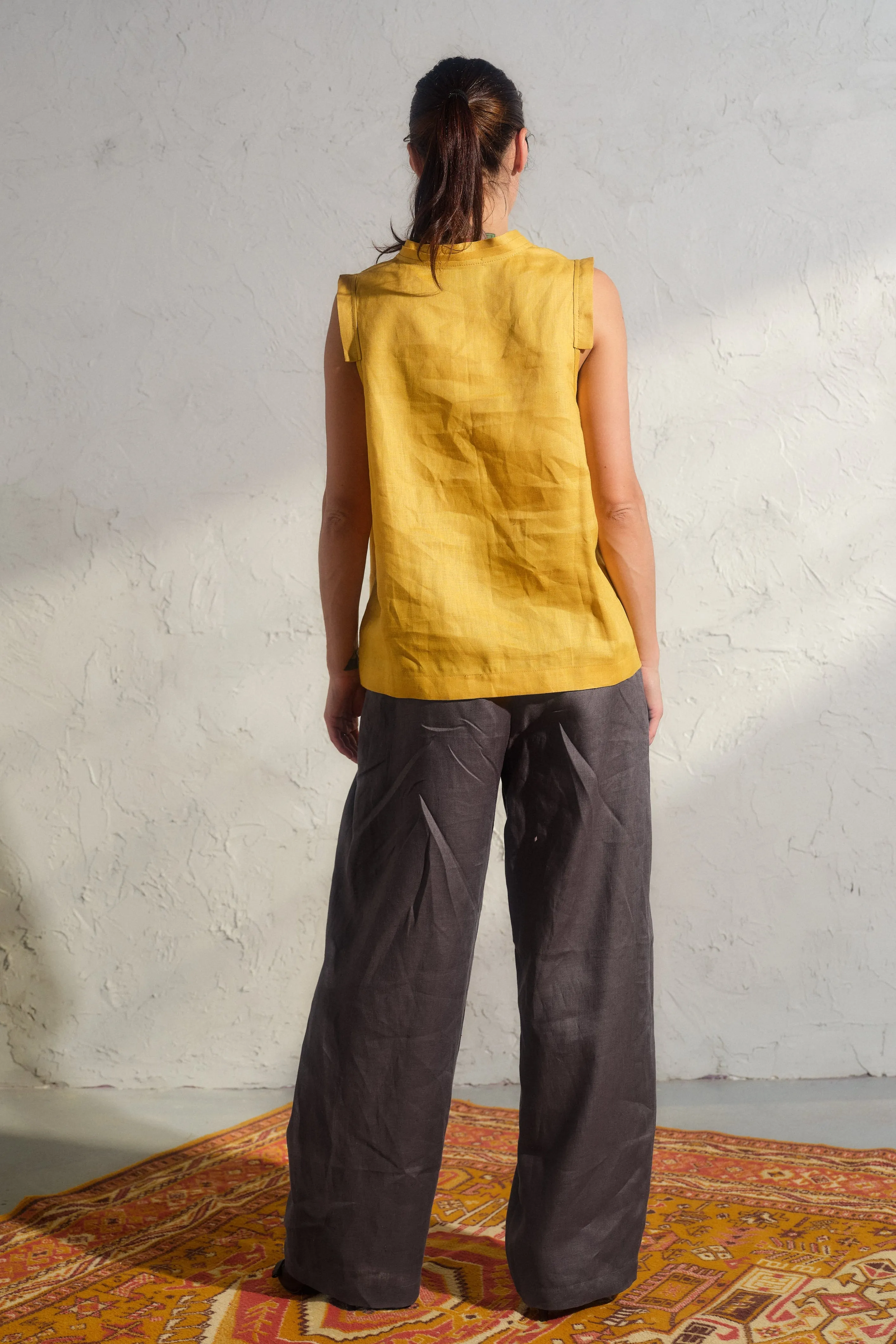 Dark Gray Wide Leg Linen Pants