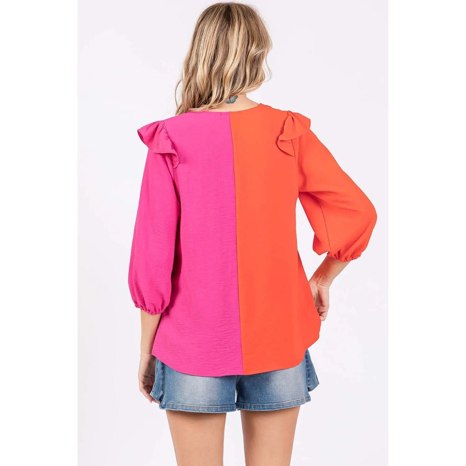Day By Day Ruffle Trim Contrast Blouse