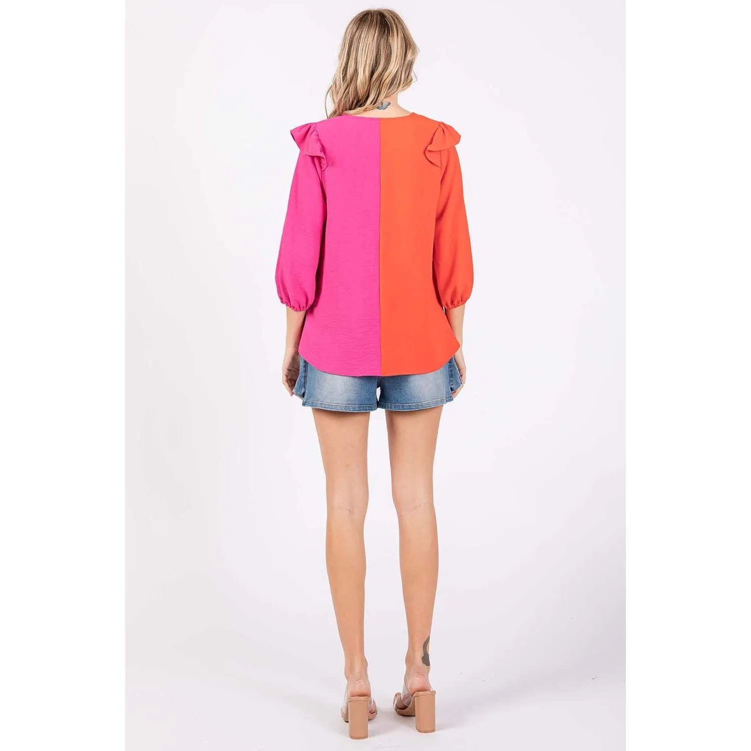 Day By Day Ruffle Trim Contrast Blouse