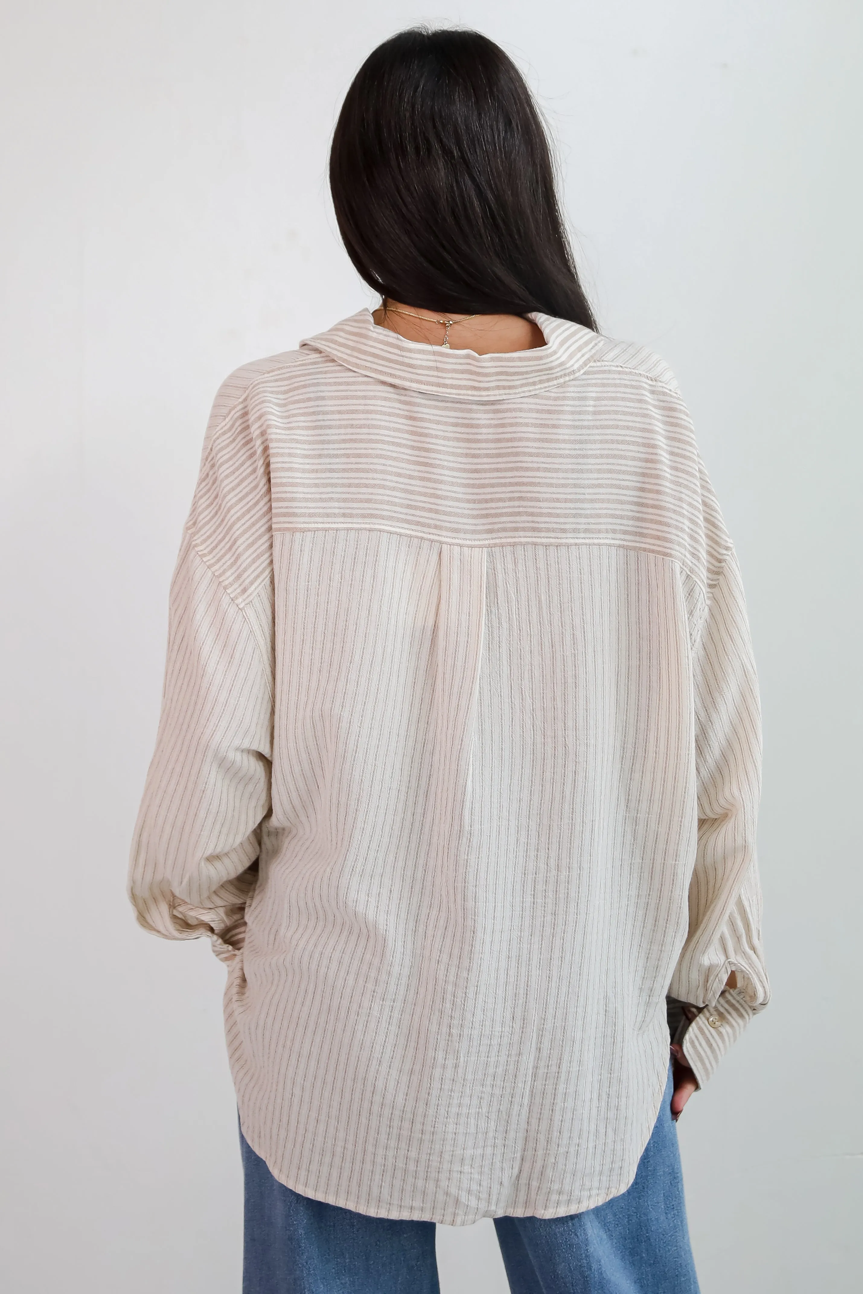 FINAL SALE - Adored Pose Taupe Striped Button-Up Blouse