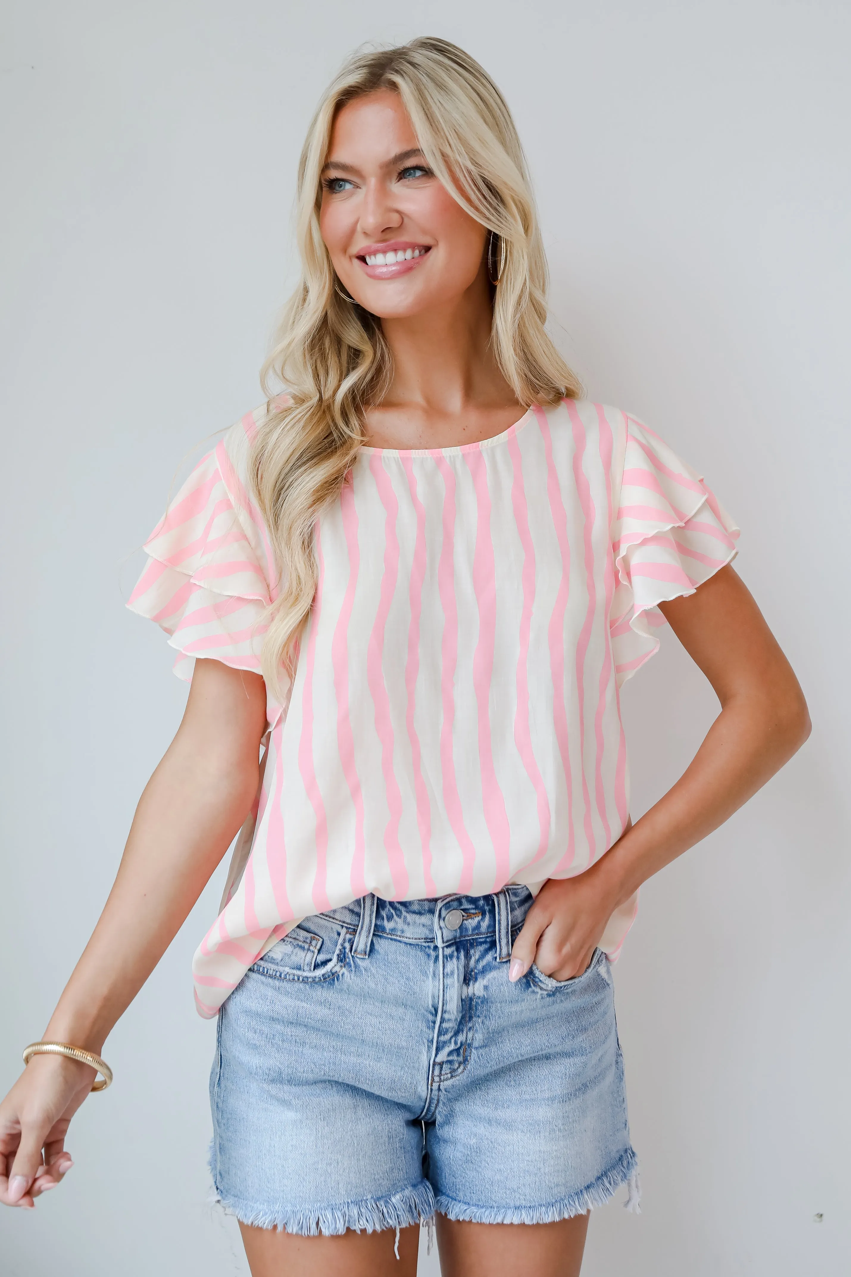 FINAL SALE - Daytime Cheer Blush Striped Blouse