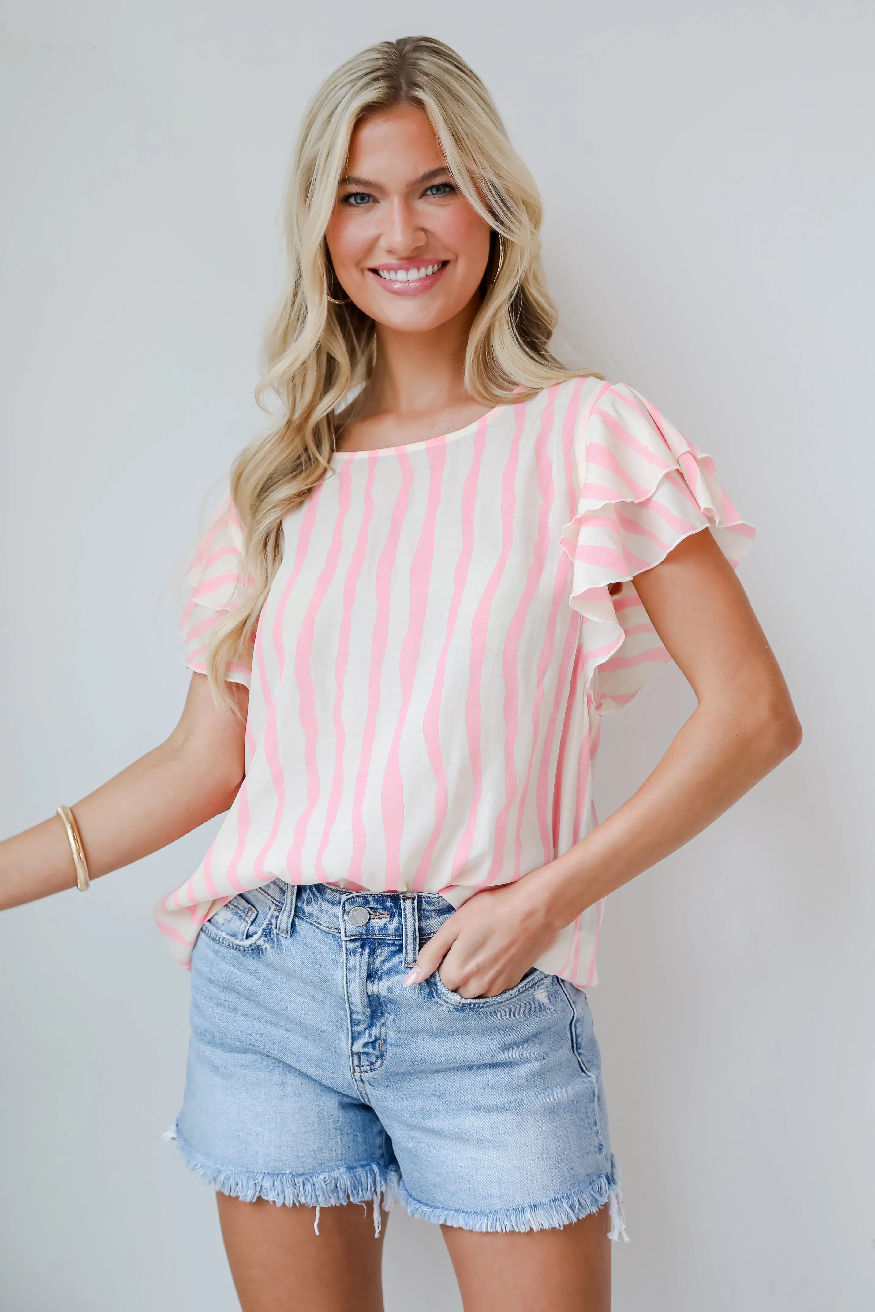 FINAL SALE - Daytime Cheer Blush Striped Blouse