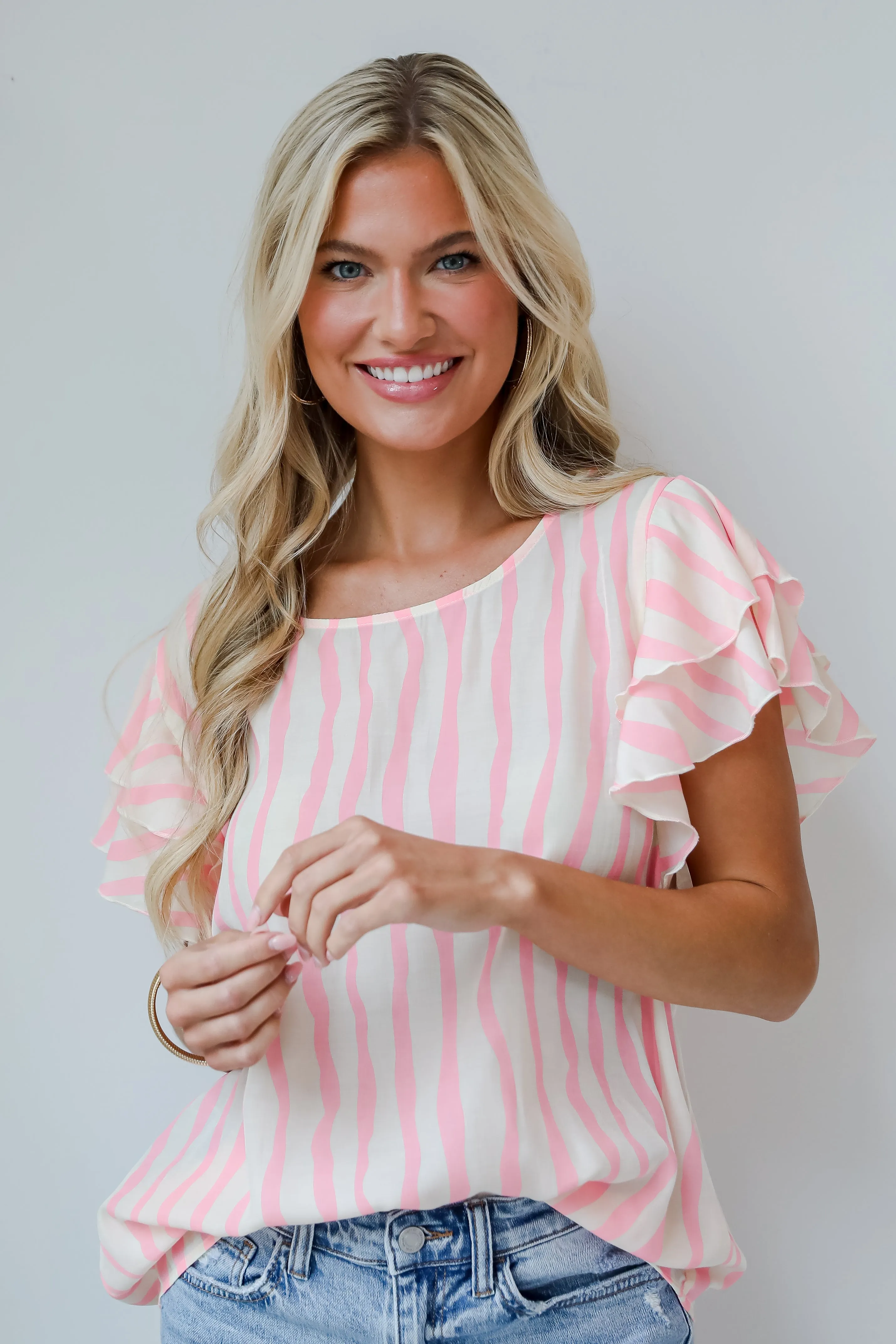 FINAL SALE - Daytime Cheer Blush Striped Blouse