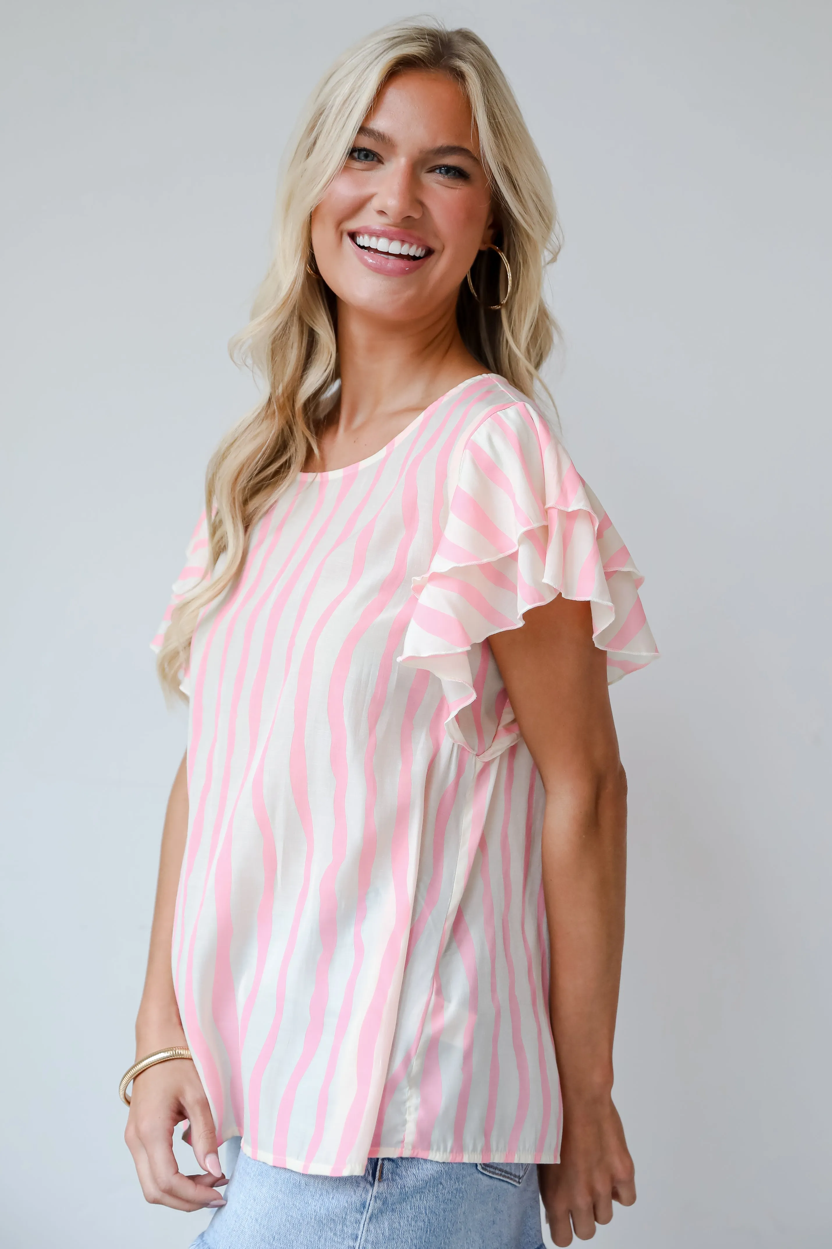 FINAL SALE - Daytime Cheer Blush Striped Blouse