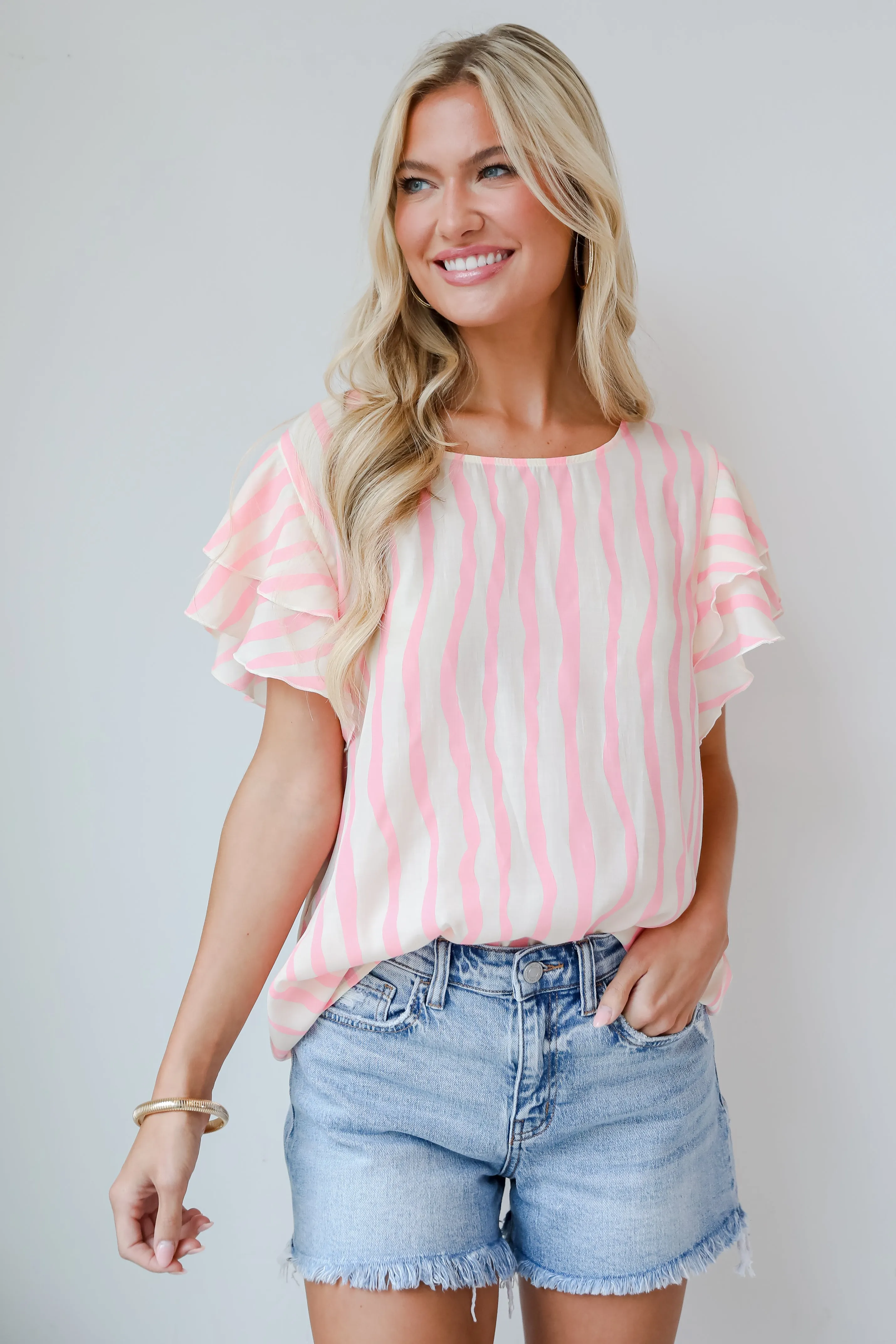 FINAL SALE - Daytime Cheer Blush Striped Blouse