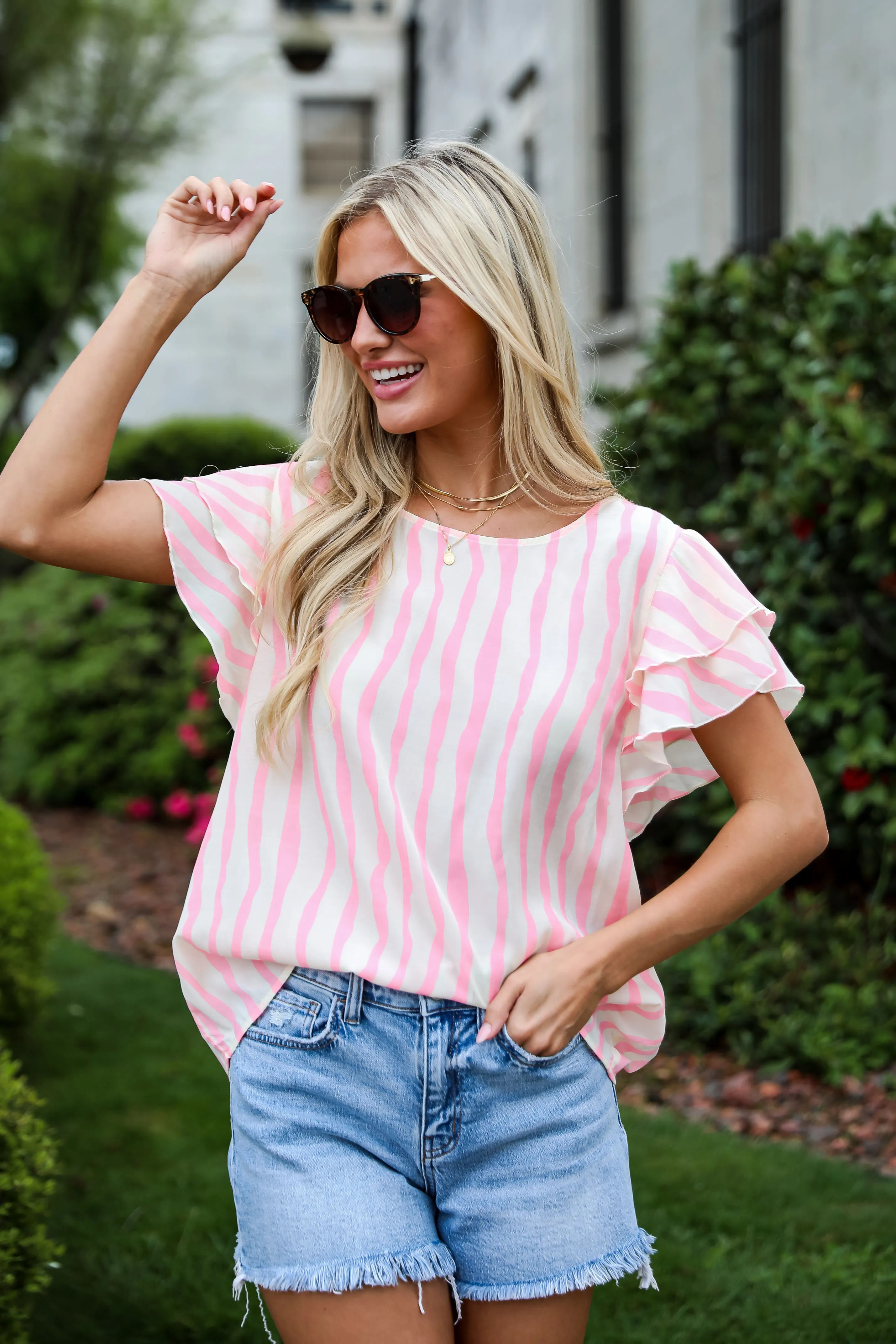 FINAL SALE - Daytime Cheer Blush Striped Blouse
