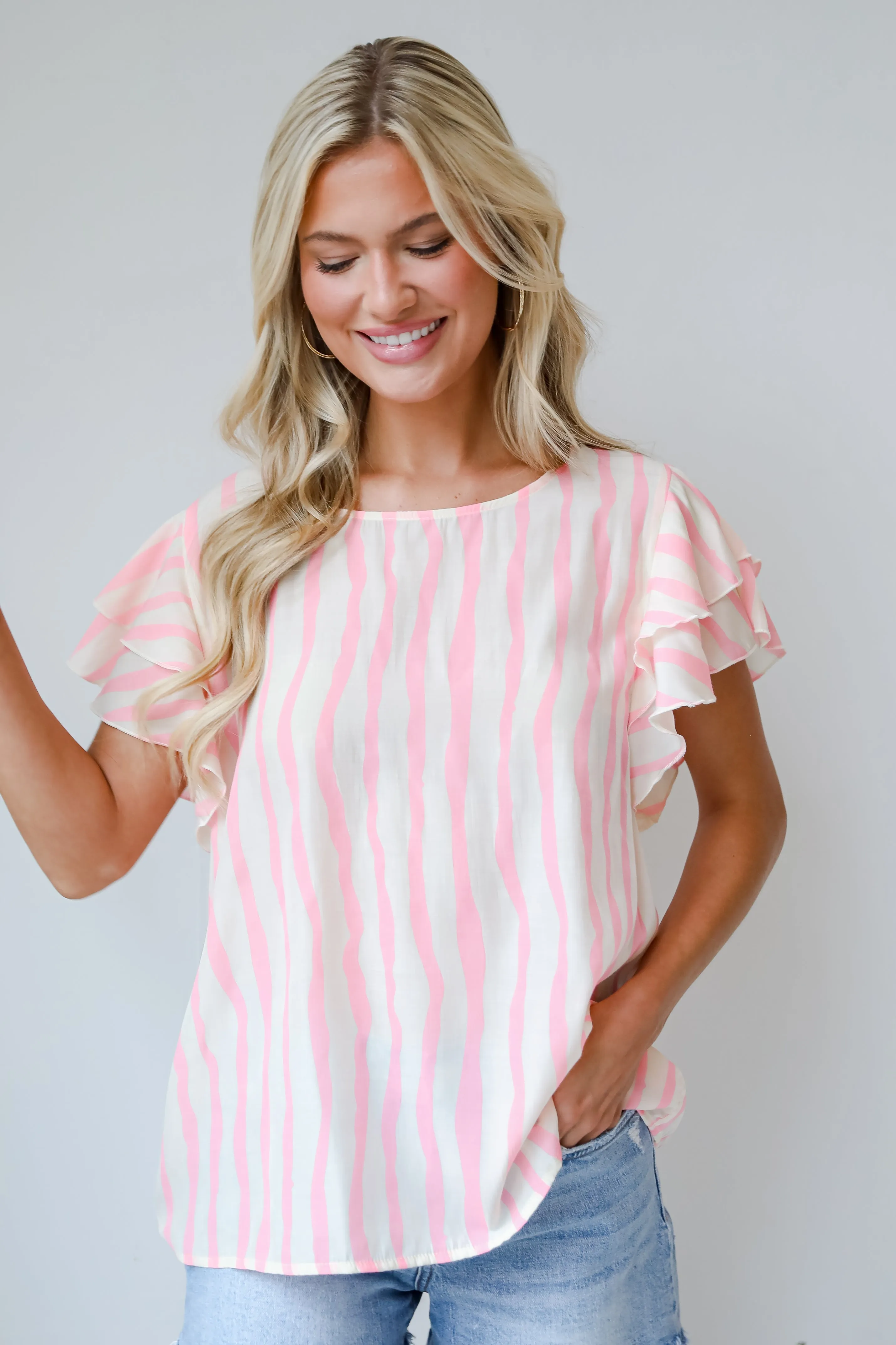 FINAL SALE - Daytime Cheer Blush Striped Blouse