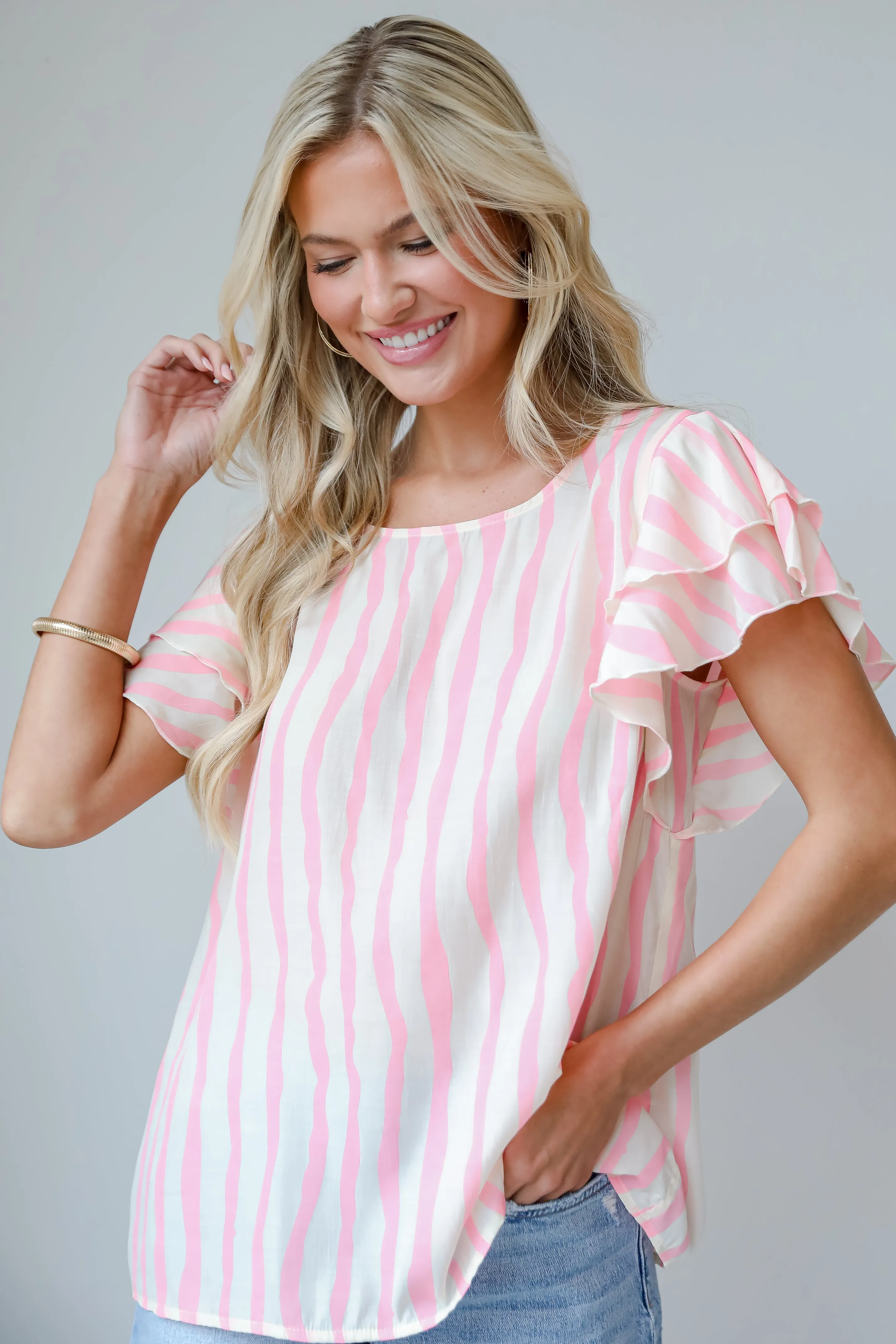 FINAL SALE - Daytime Cheer Blush Striped Blouse