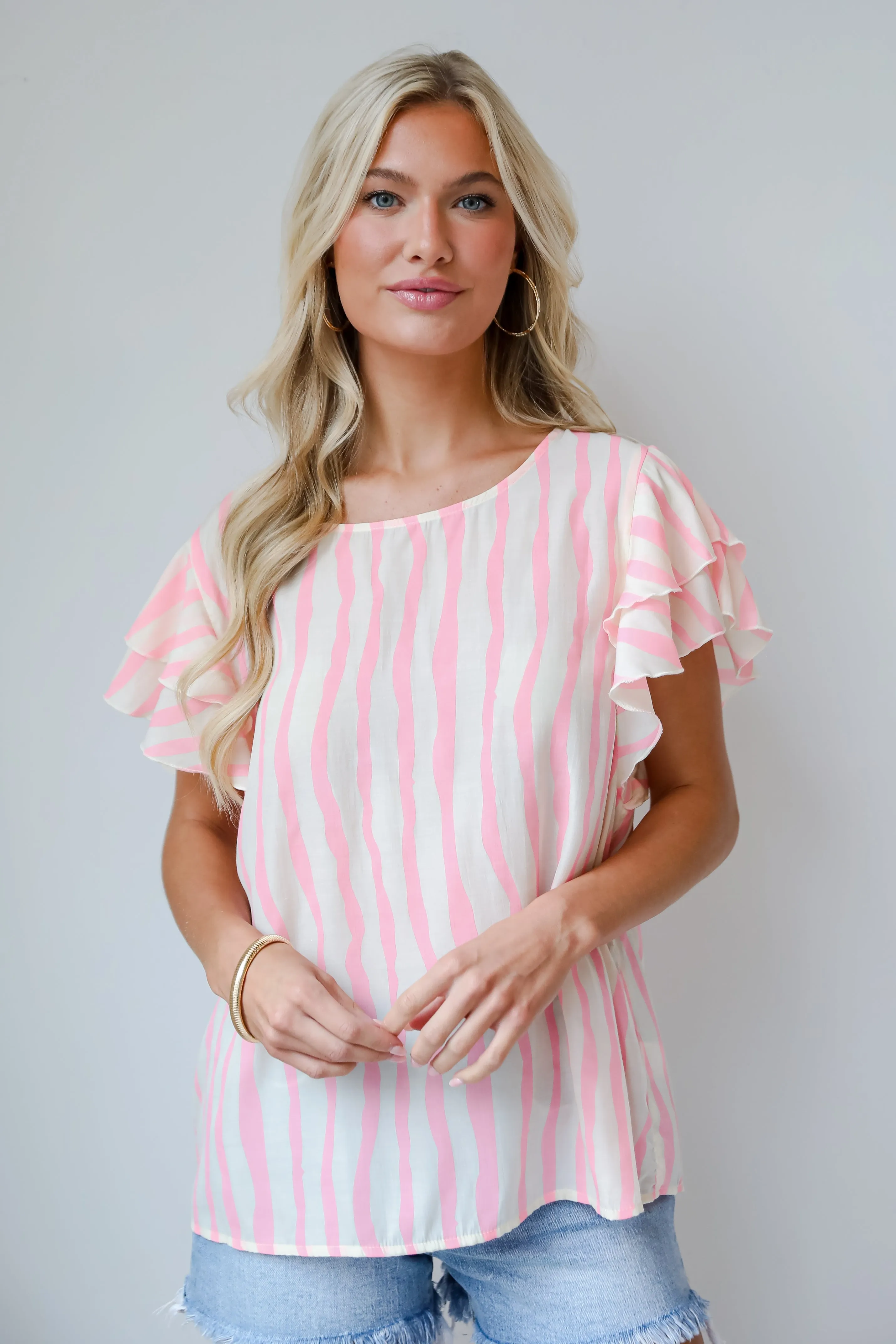 FINAL SALE - Daytime Cheer Blush Striped Blouse