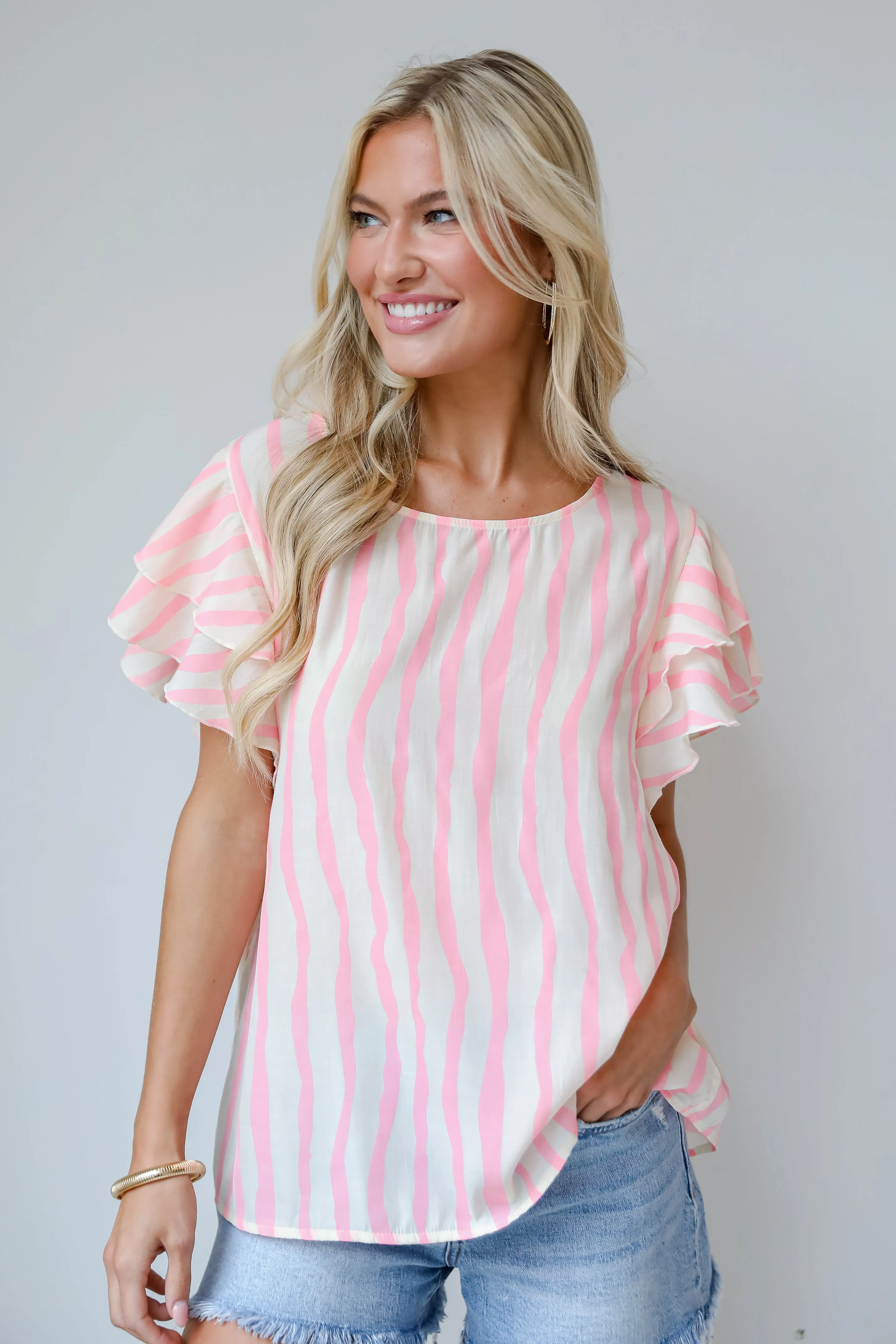 FINAL SALE - Daytime Cheer Blush Striped Blouse