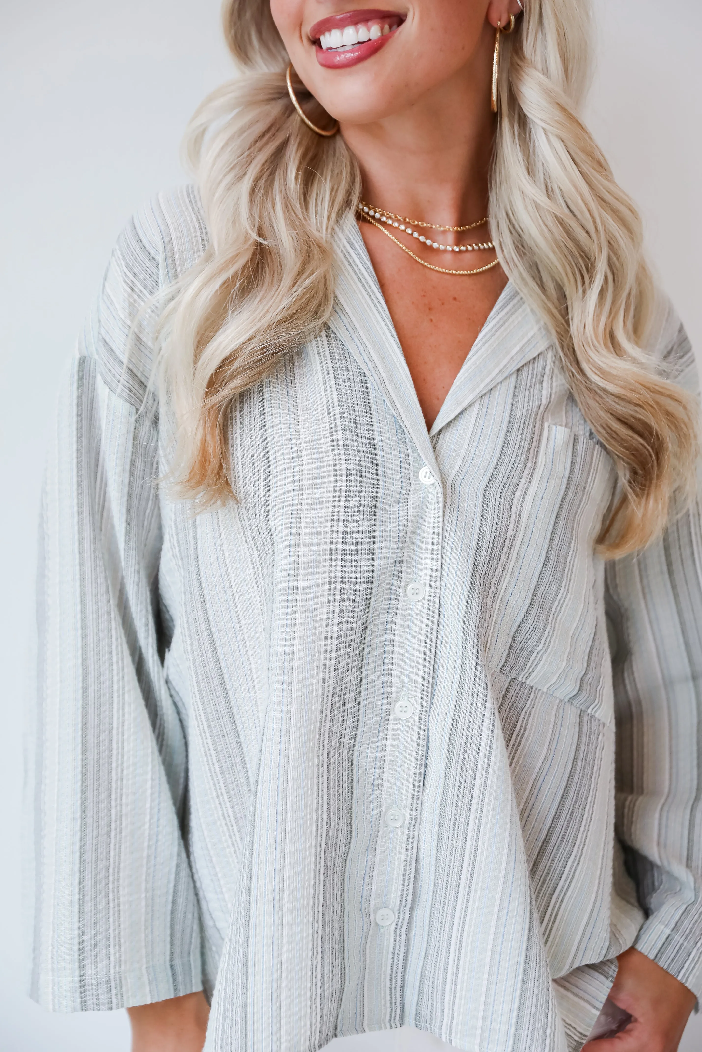 FINAL SALE - Lovely Existence Light Blue Striped Blouse - DU DEAL