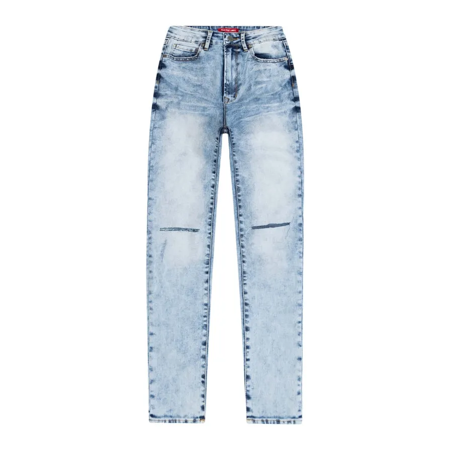 High Rise Super Skinny Slit Knee Jeans - Hillside Blue