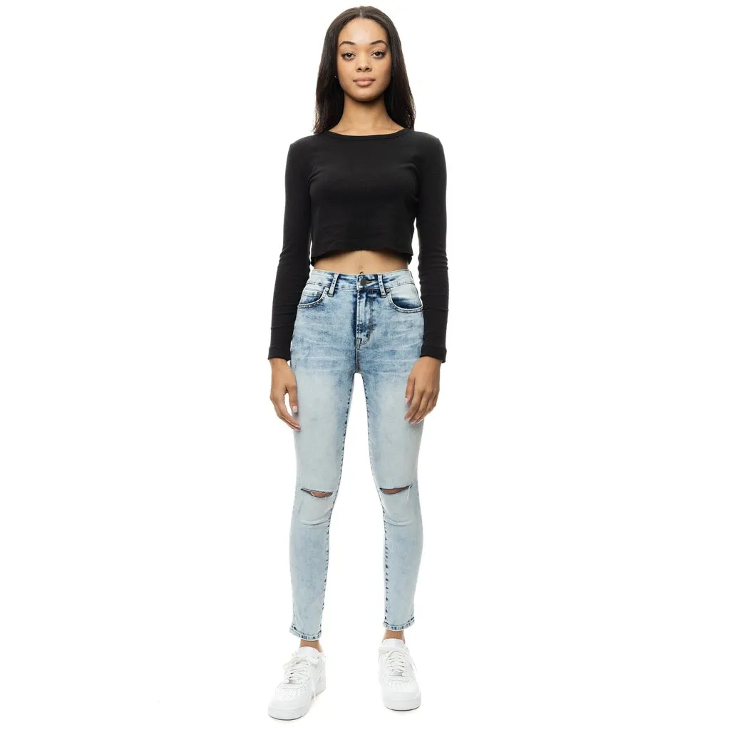 High Rise Super Skinny Slit Knee Jeans - Hillside Blue