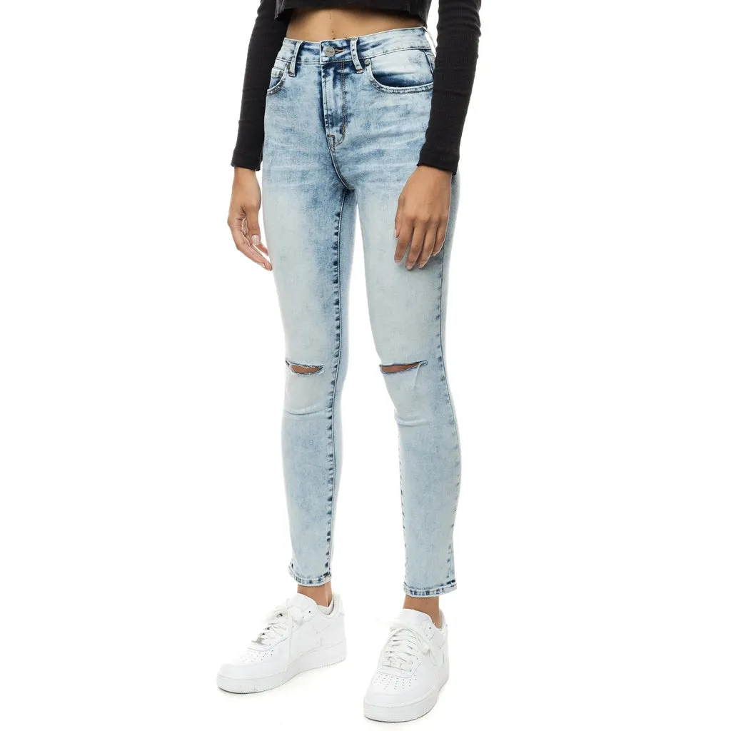 High Rise Super Skinny Slit Knee Jeans - Hillside Blue