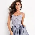 JVN03038 Red Prom Dress sheer lace bodice shimmer iridescent ball gown size 4