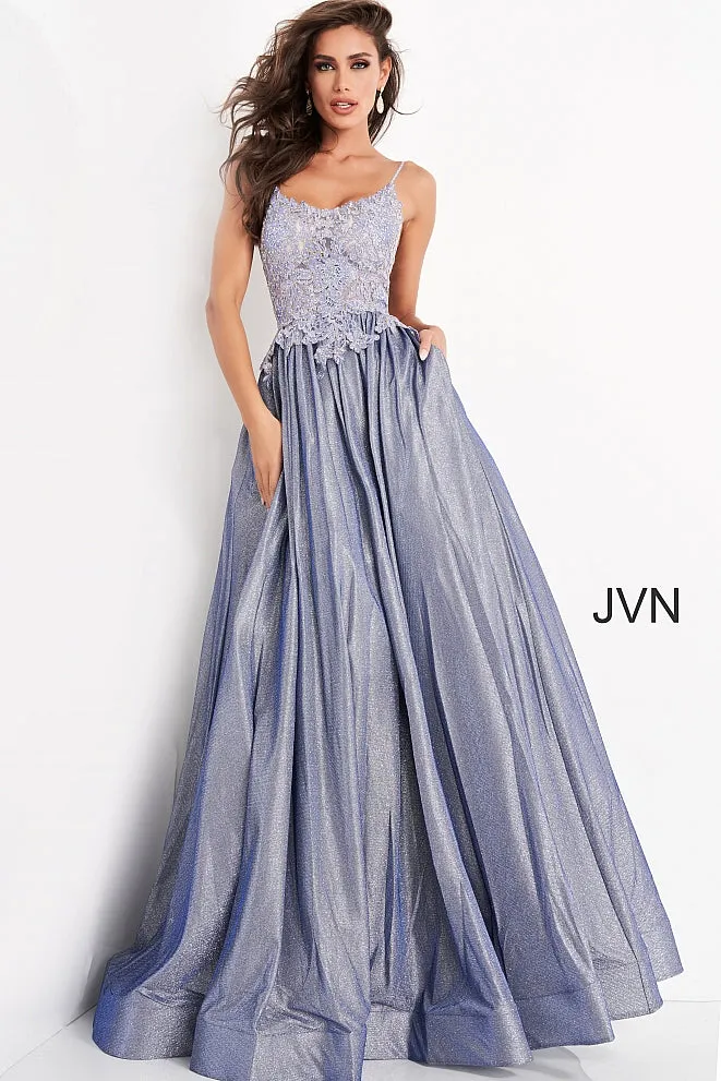 JVN03038 Red Prom Dress sheer lace bodice shimmer iridescent ball gown size 4
