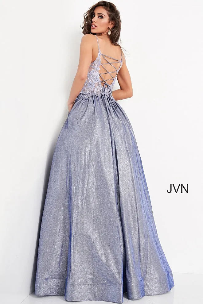 JVN03038 Red Prom Dress sheer lace bodice shimmer iridescent ball gown size 4