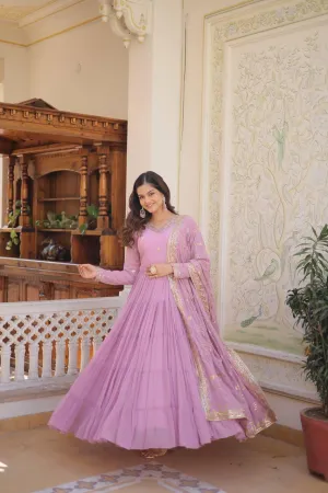 Lavender Georgette Embroidered Gown With dupatta