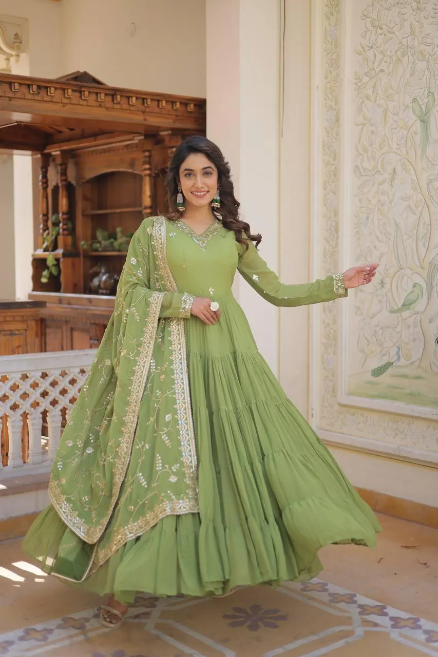Lavender Georgette Embroidered Gown With dupatta