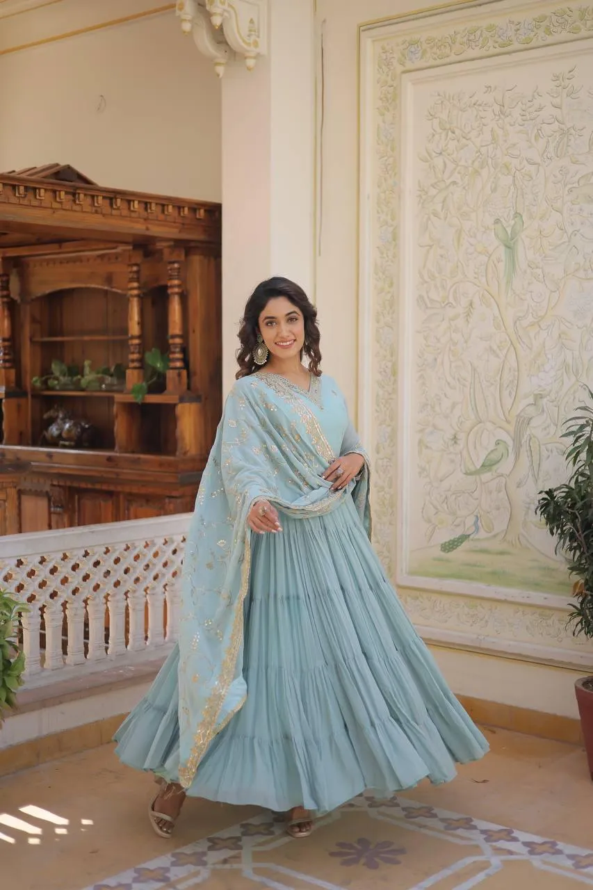 Lavender Georgette Embroidered Gown With dupatta