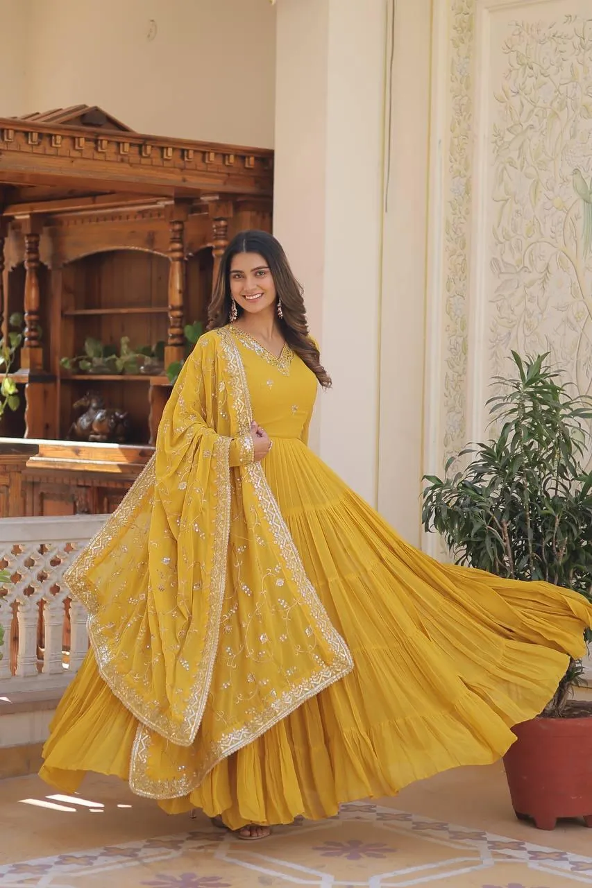 Lavender Georgette Embroidered Gown With dupatta
