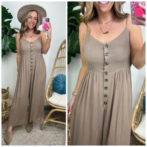 Leoni Button Down Crepe Wide Leg Jumpsuit