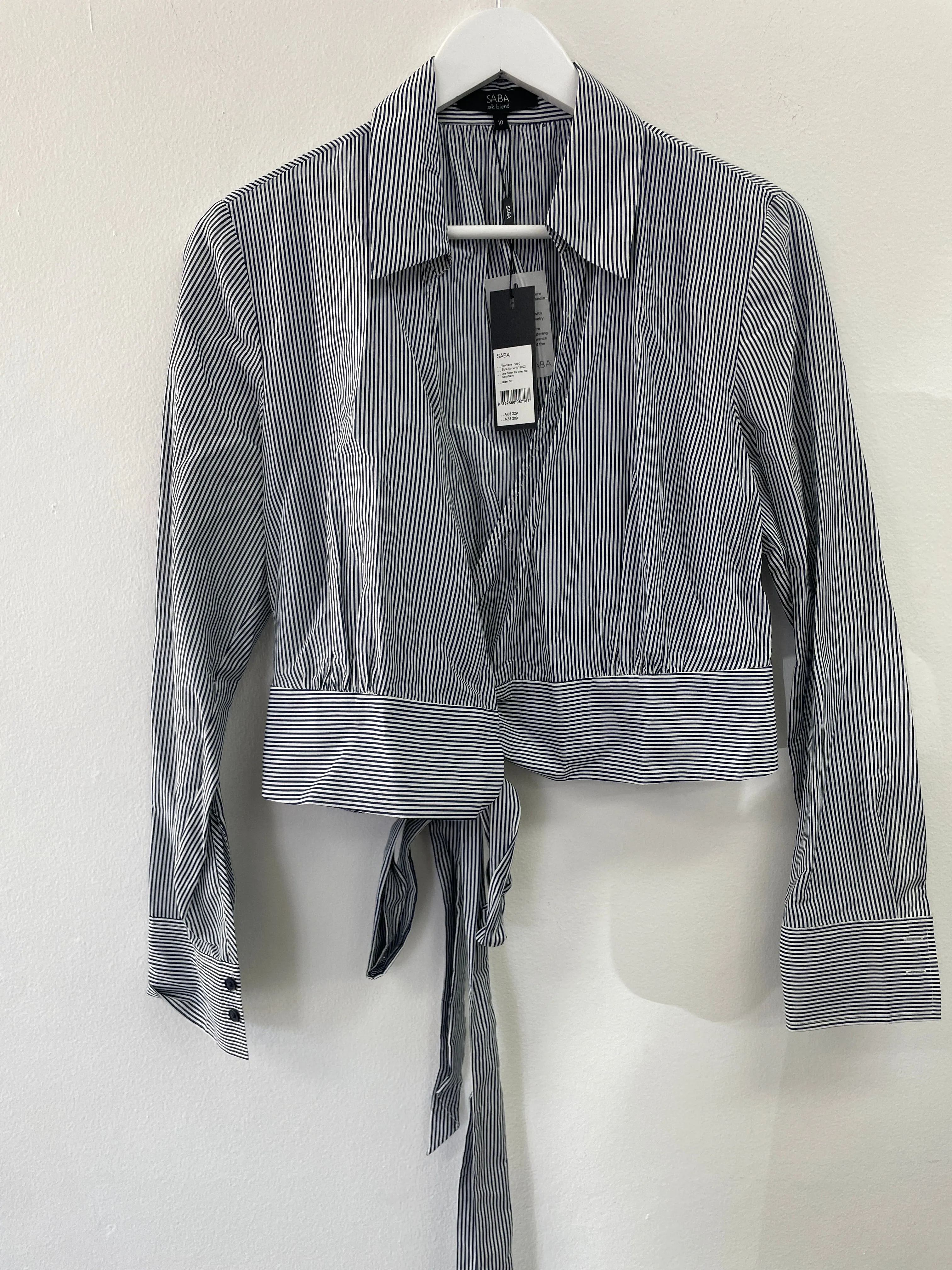 Lola Cotton Silk Wrap Top - Black and White Stripe