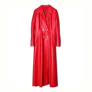 Long Skirted PU Leather Trench Coat
