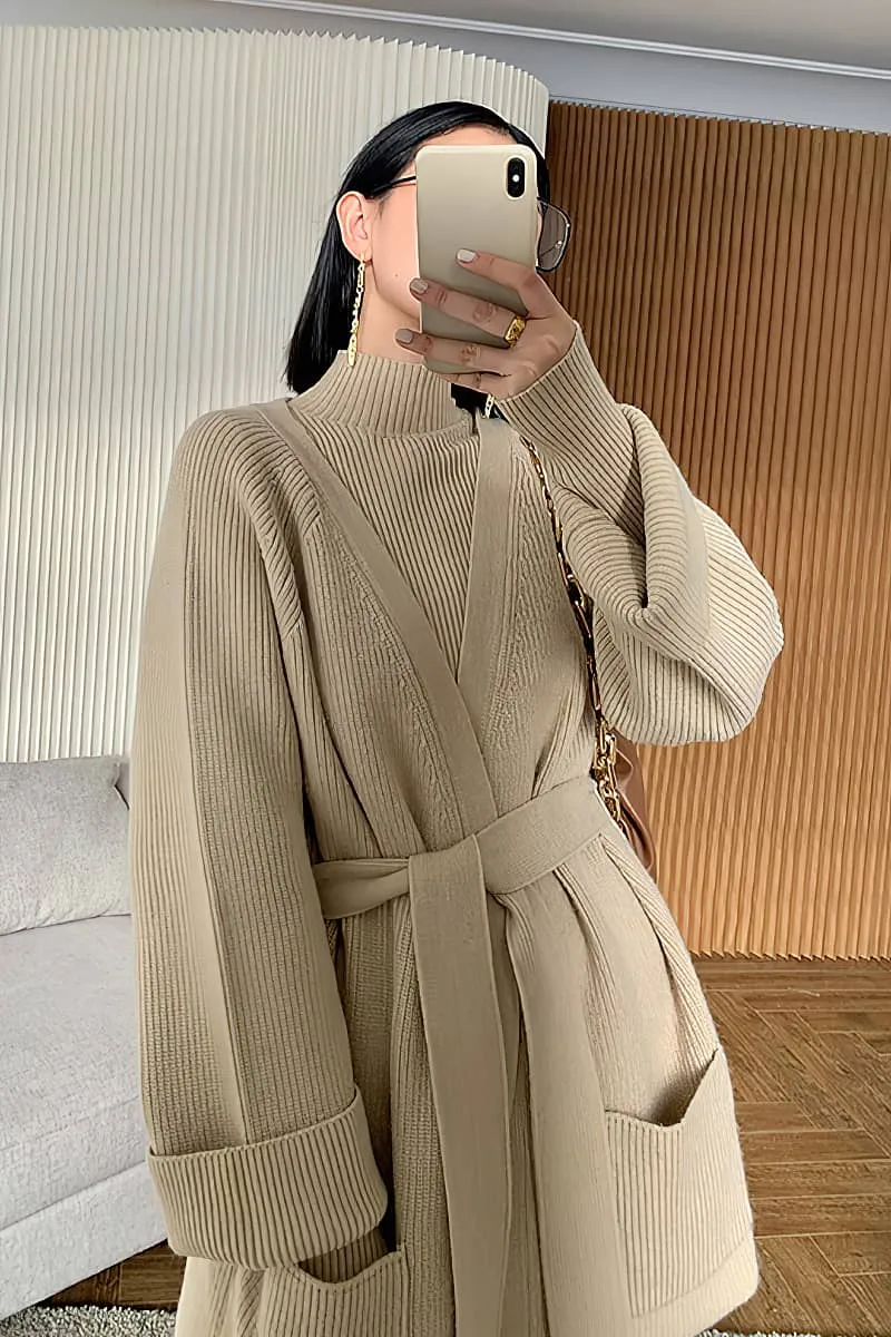 Loose Straight Leg pants cardigan sweater coat Two-piece   turtleneck top
